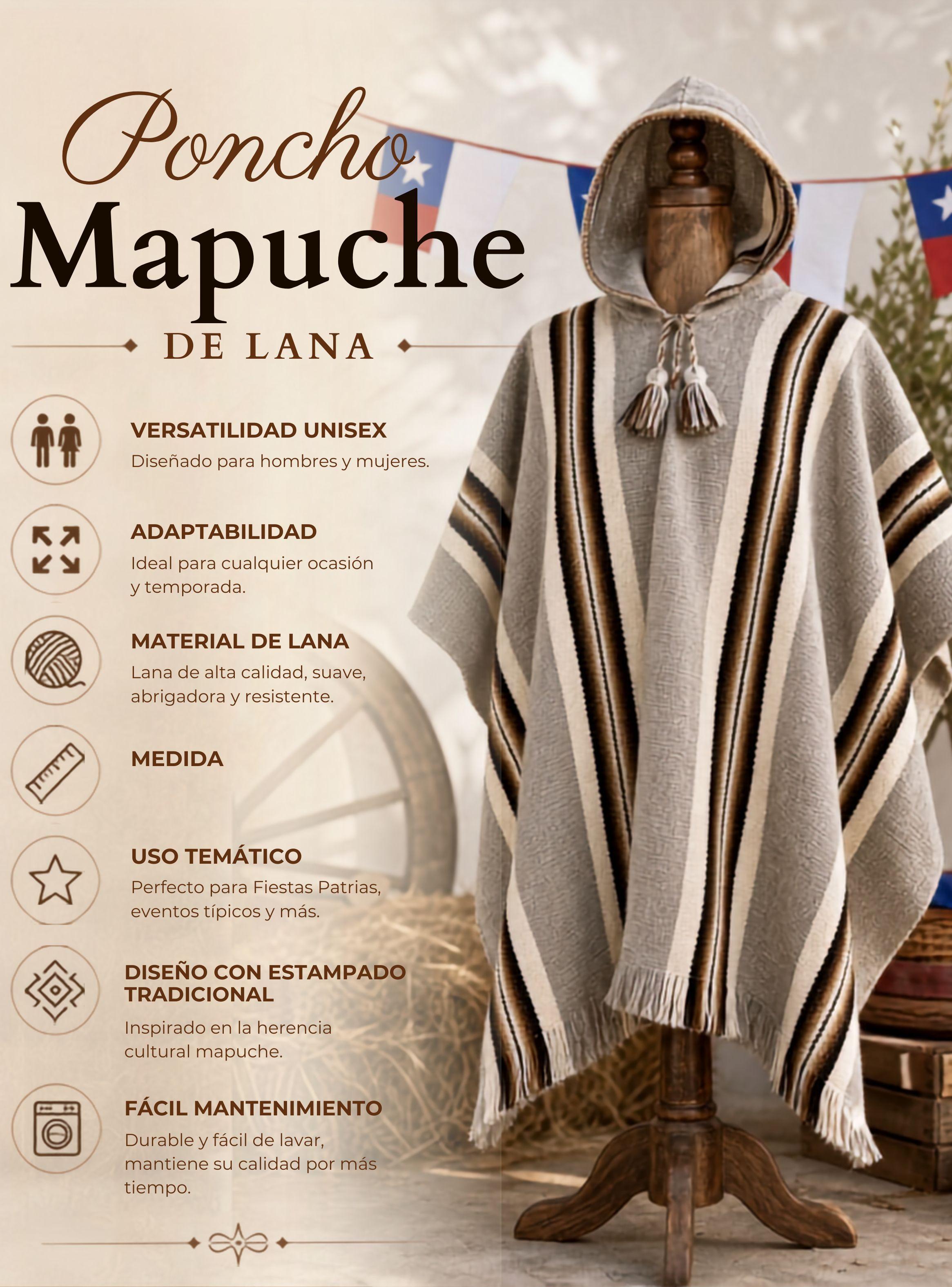 Poncho Mapuche Con Capucha de Lana Alpaca Unisex Fiestas Patrias Manta-4