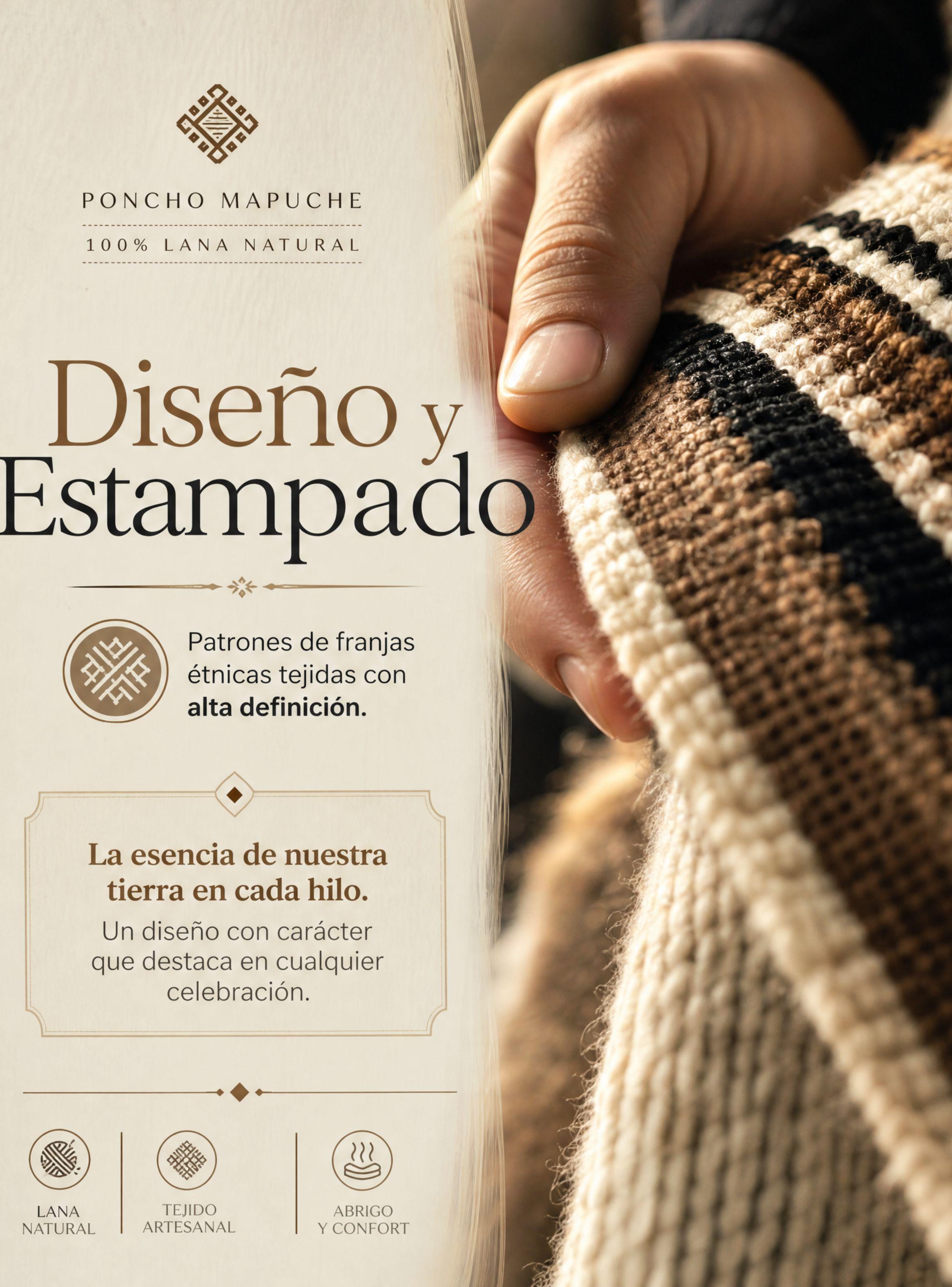 Poncho Mapuche Con Capucha de Lana Alpaca Unisex Fiestas Patrias Manta-5