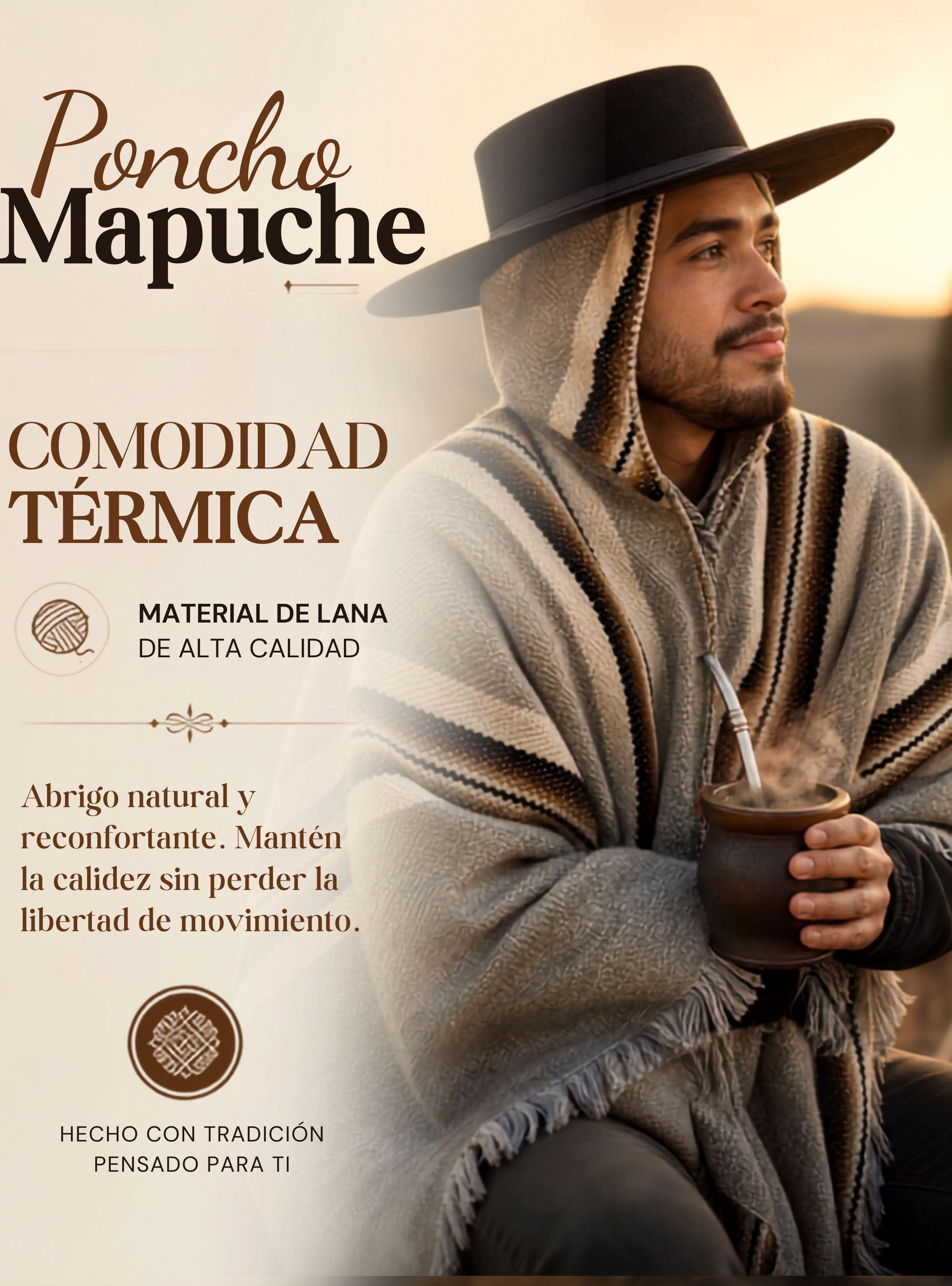 Poncho Mapuche Con Capucha de Lana Alpaca Unisex Fiestas Patrias Manta-6