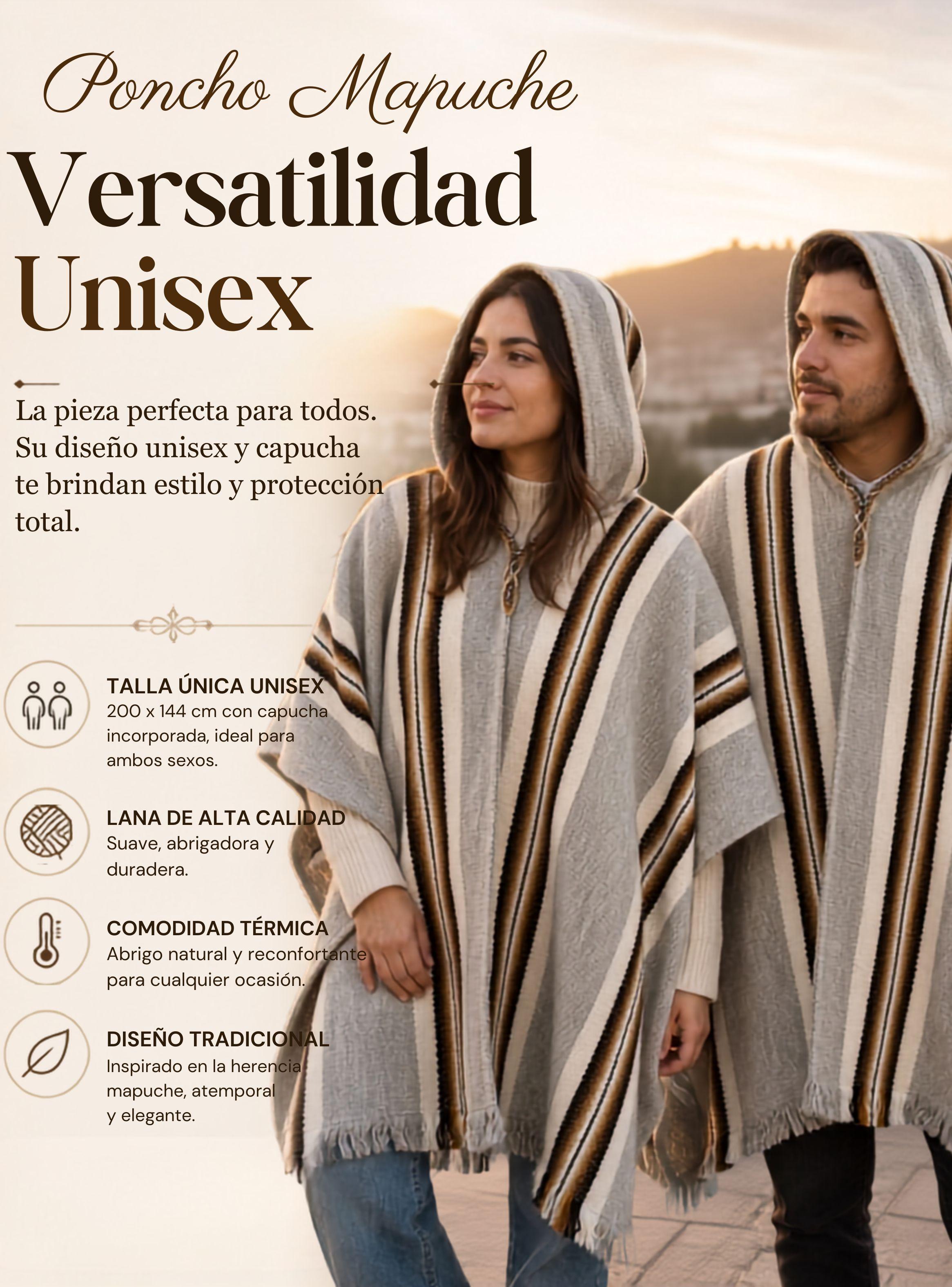 Poncho Mapuche Con Capucha de Lana Alpaca Unisex Fiestas Patrias Manta-7