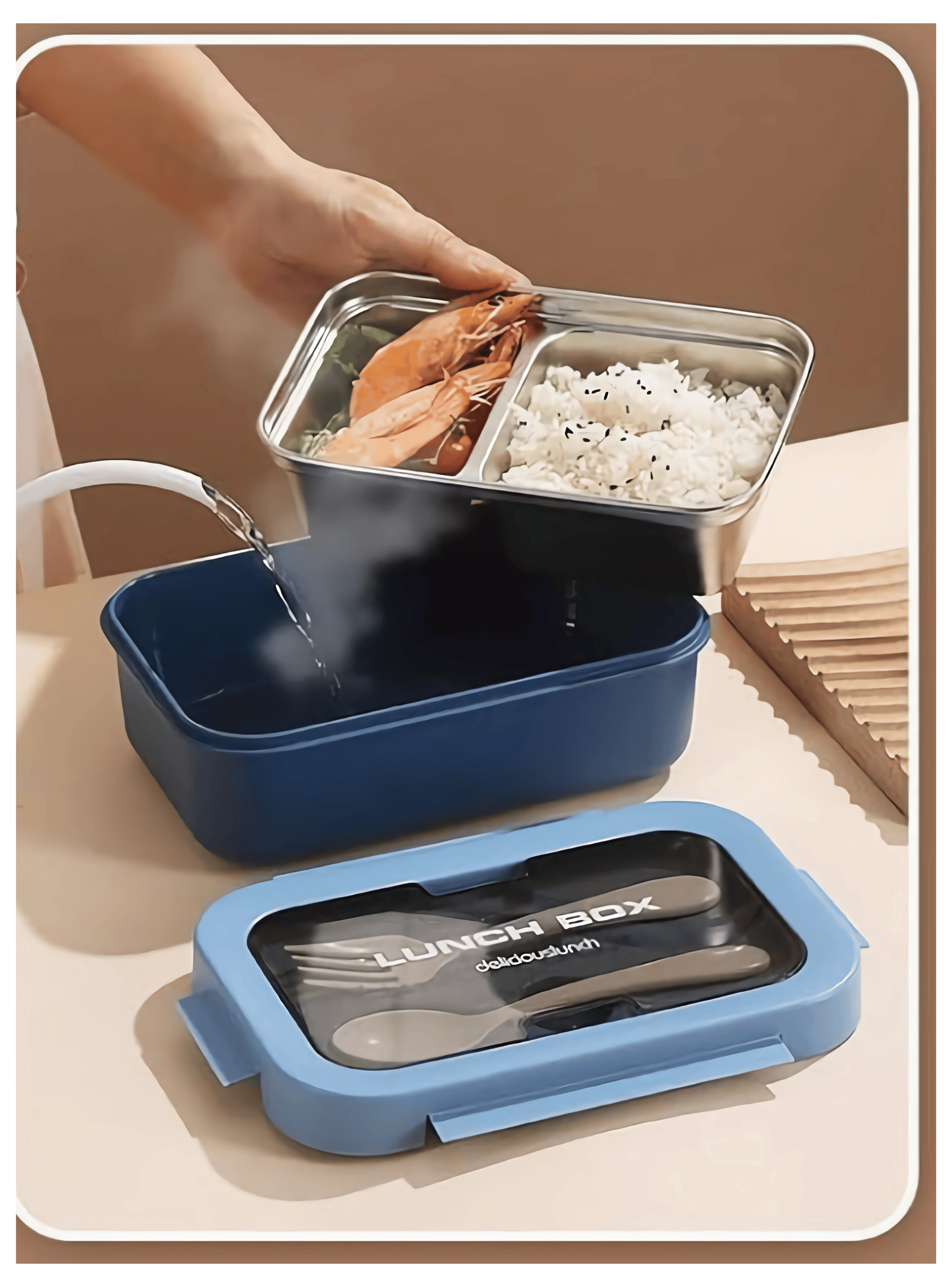 Fiambrera Contenedor Térmico 828 Ml Táper Hermético + Cubiertos Blue-3