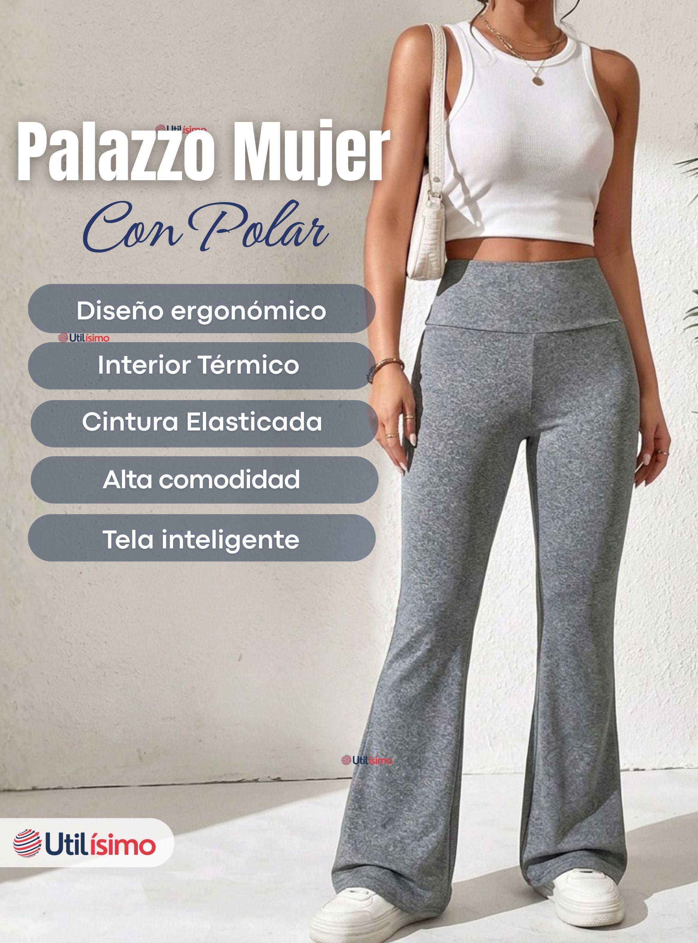 Calza Polar Con Chiporro Palazzo Mujer Elasticada Térmica Gris Melange-4