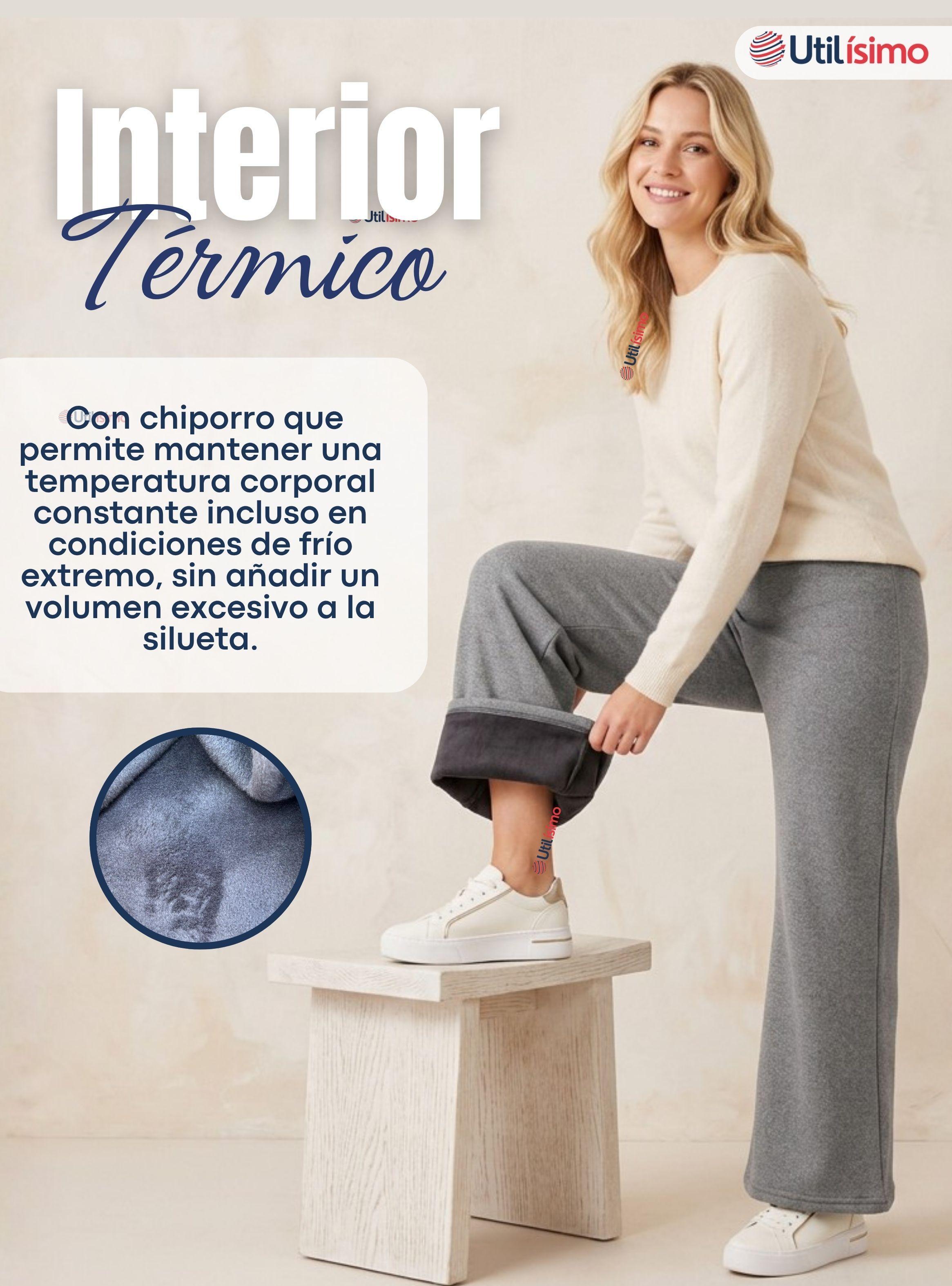 Calza Polar Con Chiporro Palazzo Mujer Elasticada Térmica Gris Melange-6