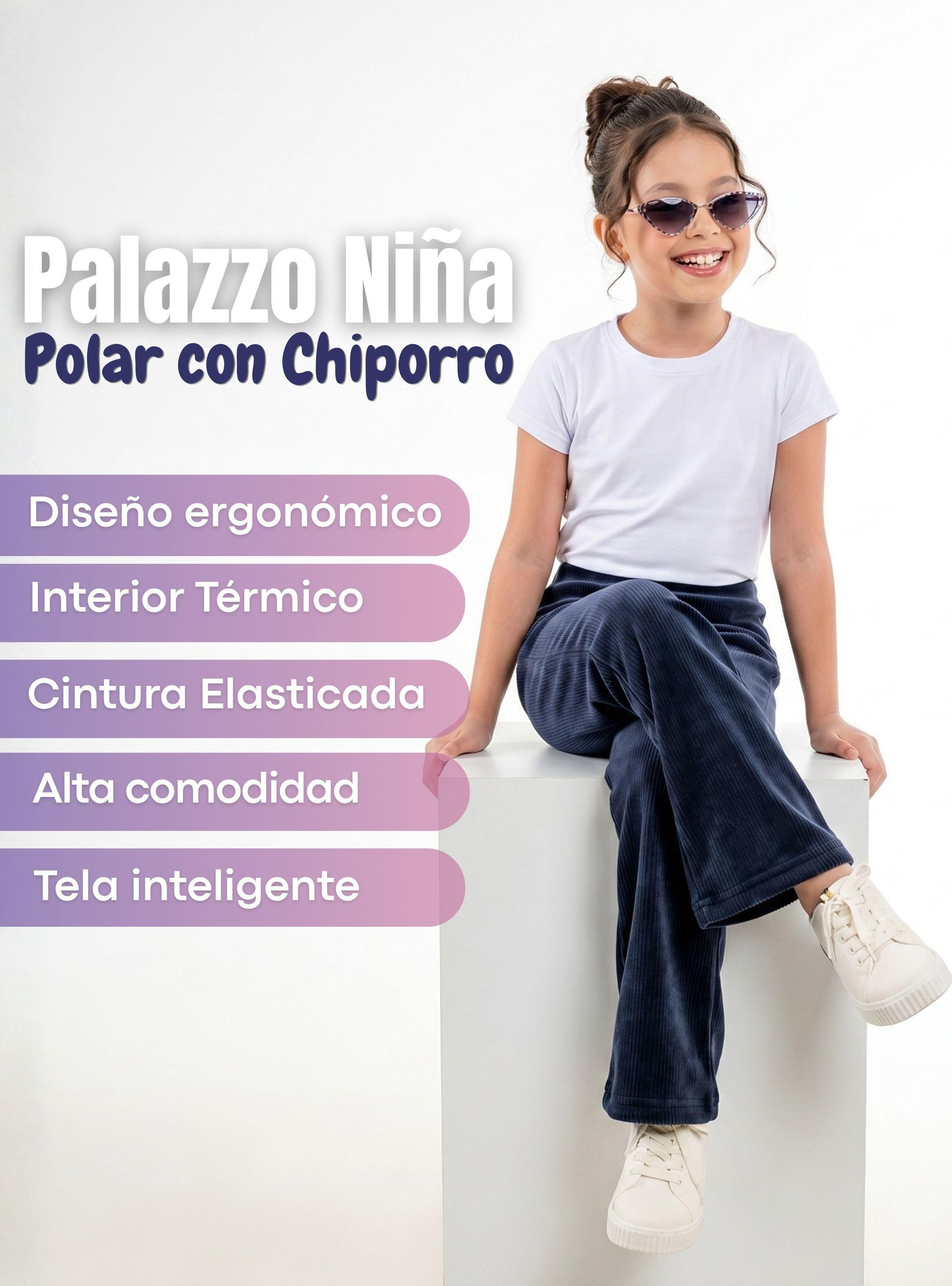 Pantalón Palazzo Niña Polar Con Chiporro Calza Térmica Elasticada Navy Blue-3