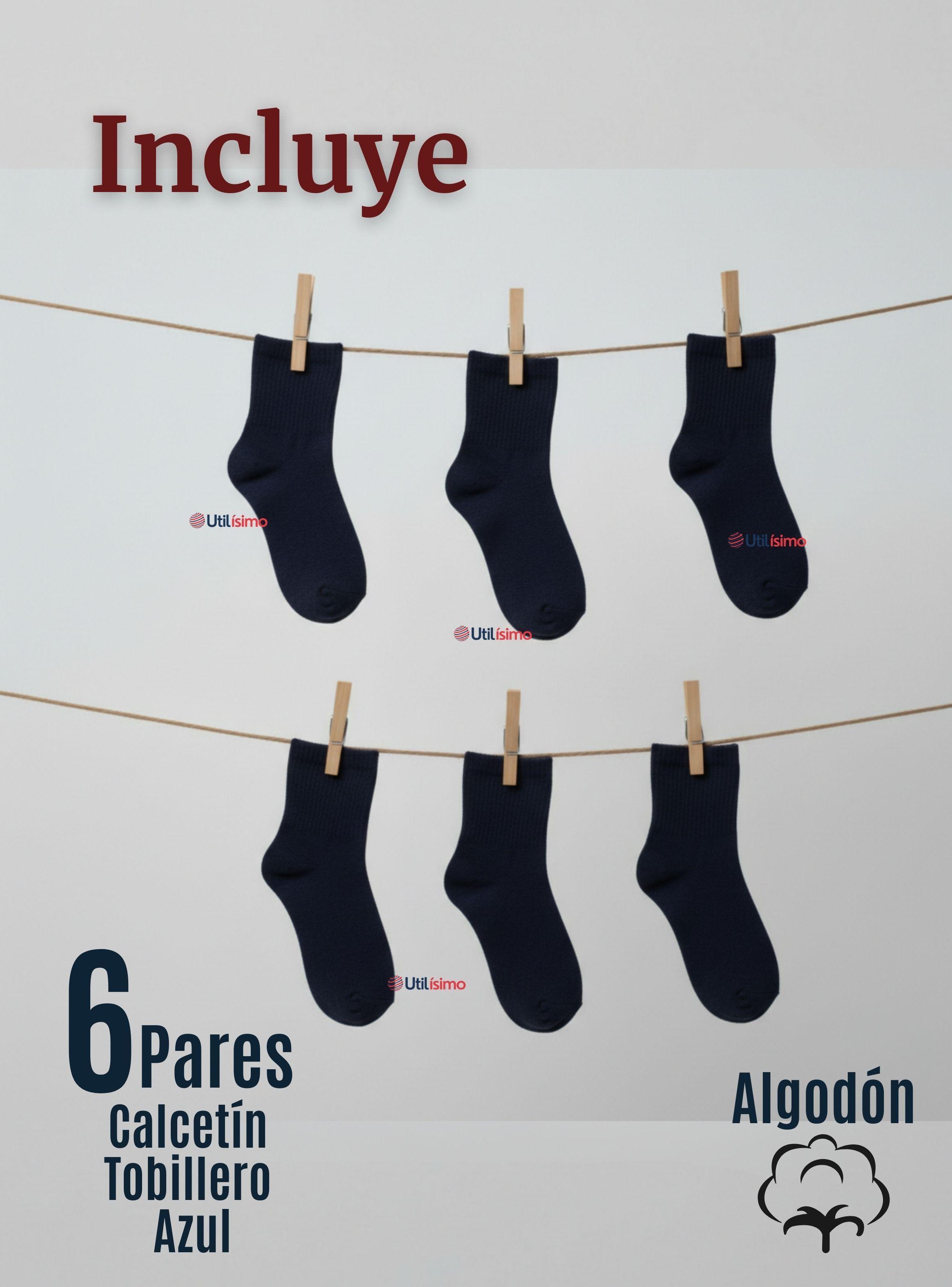 Pack 6 Pares Calcetines Tobilleras Cortos Algodón Color Azul para Niña y Niño-1