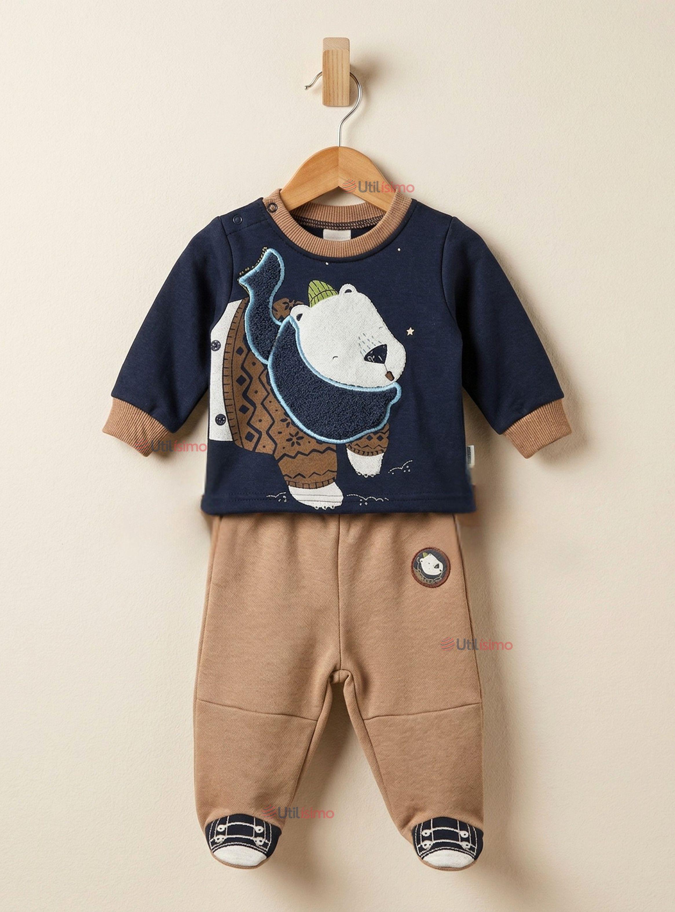 Conjunto 2 Piezas Buzo Pantalón Y Polerón Algodón Azul Oso Polar de Bebé Niño-1