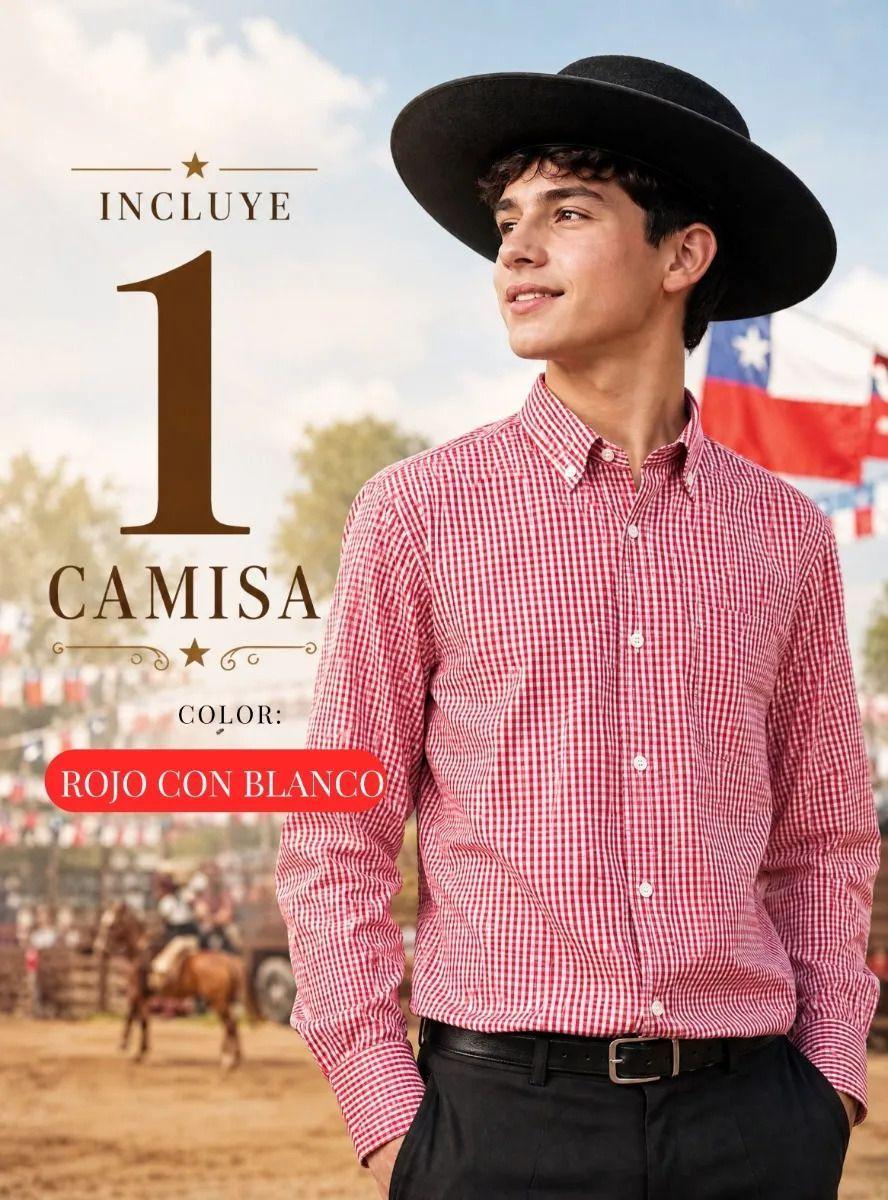 Camisa Cuadrille Rojo Huaso Fiestas Patrias Juvenil-2