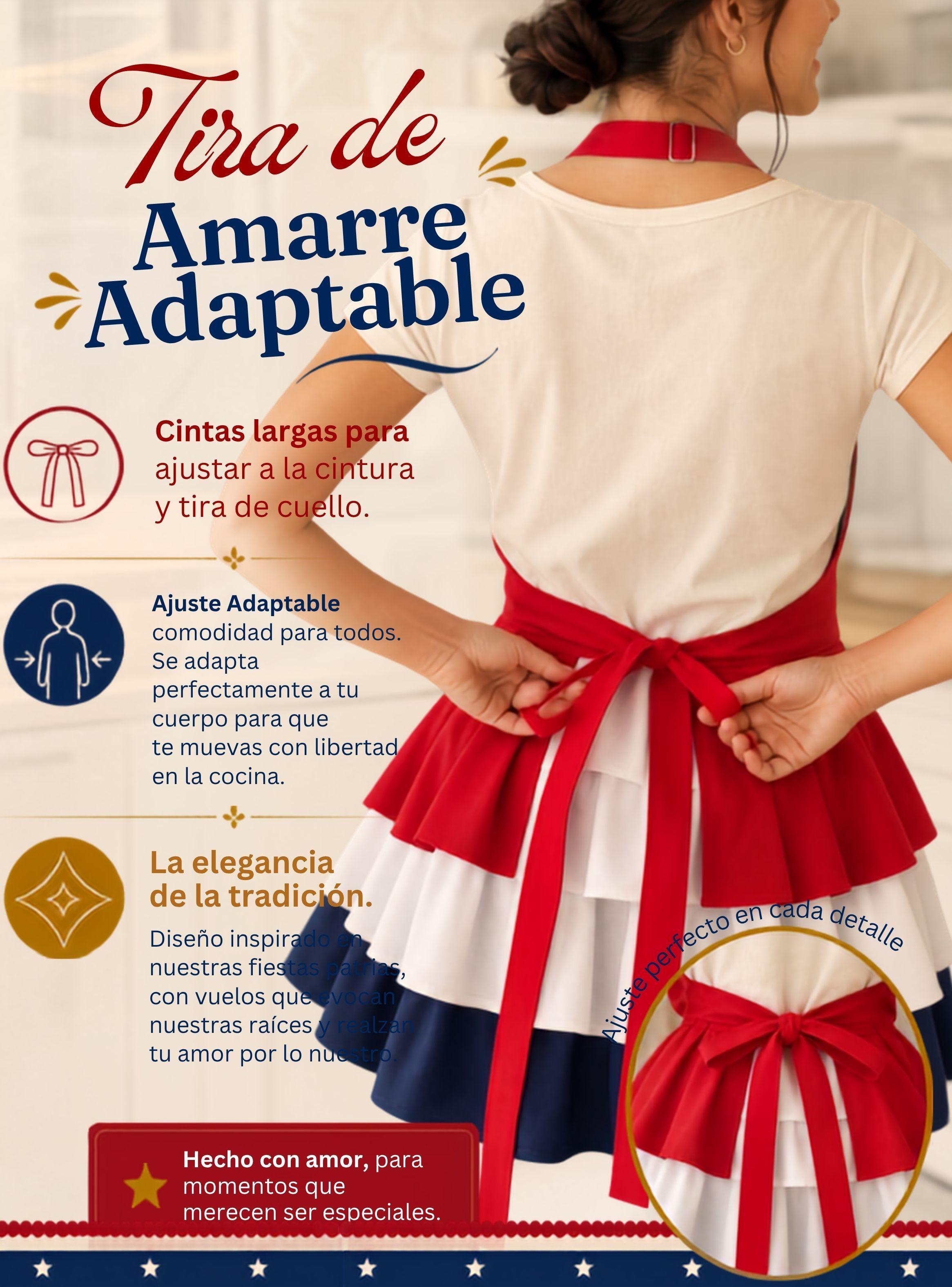 Pack 3 Delantales Pechera De Cocina Tricolor Mujer Fiestas Patrias Chile -4