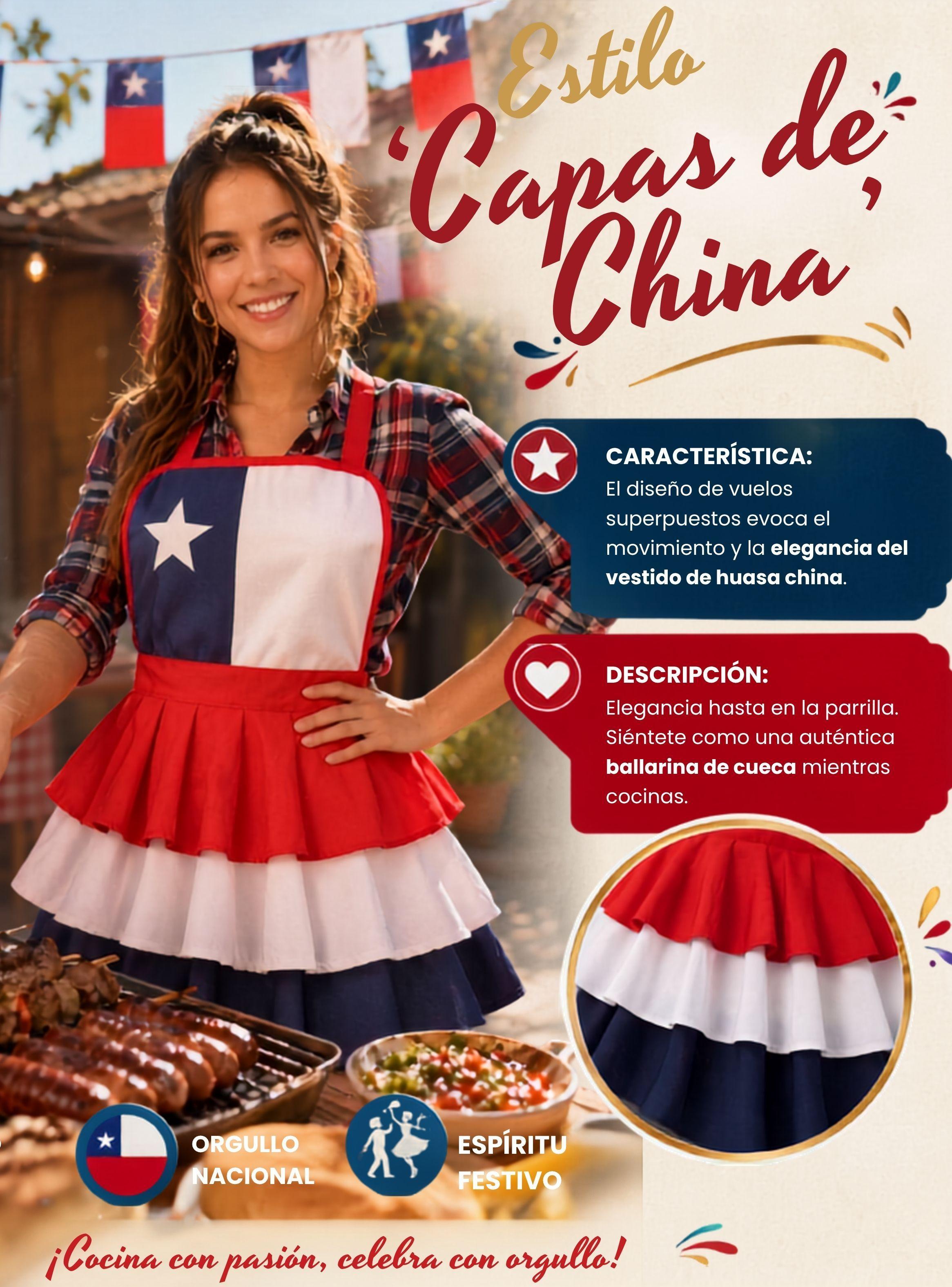 Pack 3 Delantales Pechera De Cocina Tricolor Mujer Fiestas Patrias Chile -5