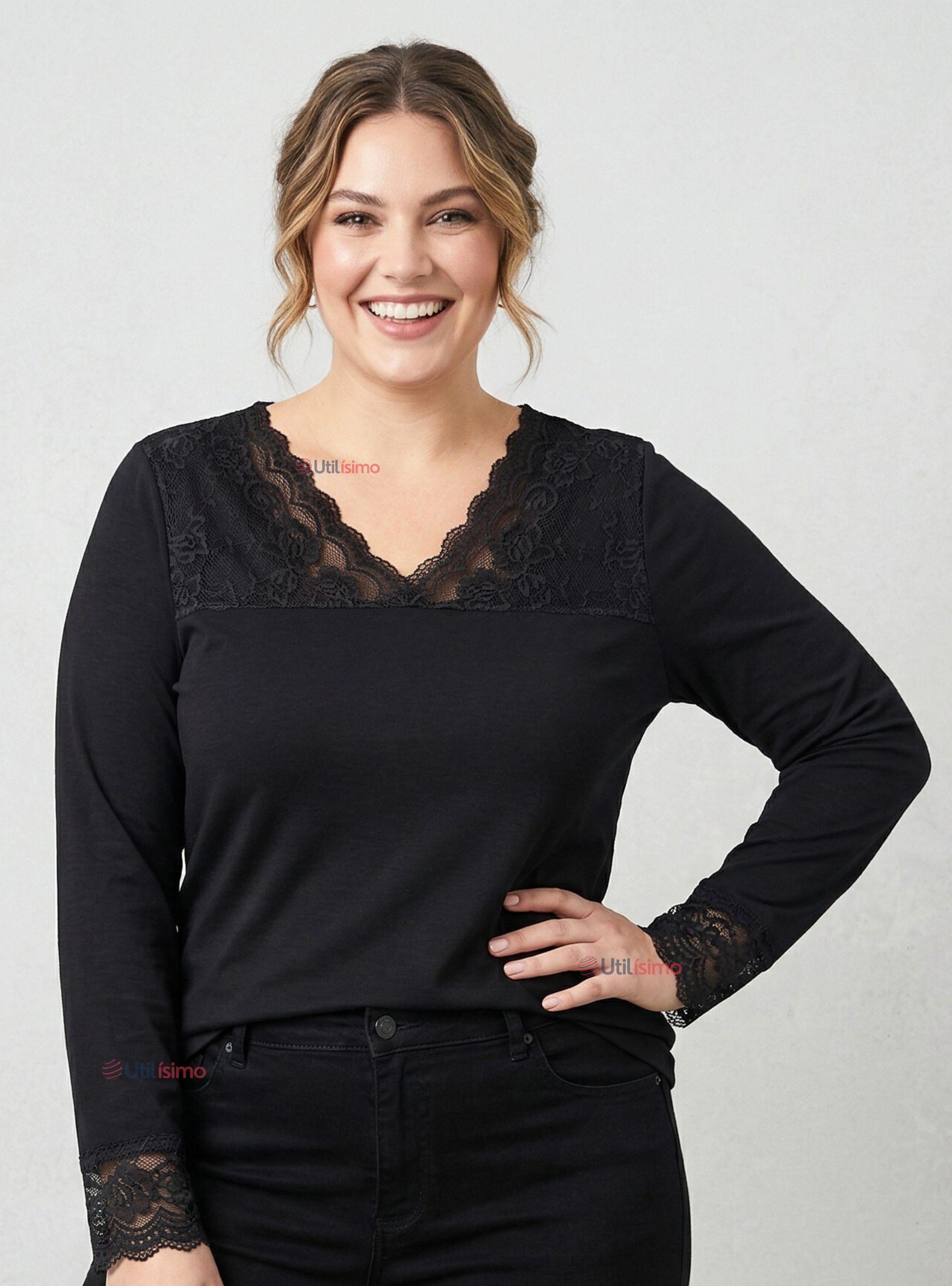 Pack 3 Camisetas Poleras Bambú Cuello V Manga Larga Con Encaje Color Surtido Mujer-0