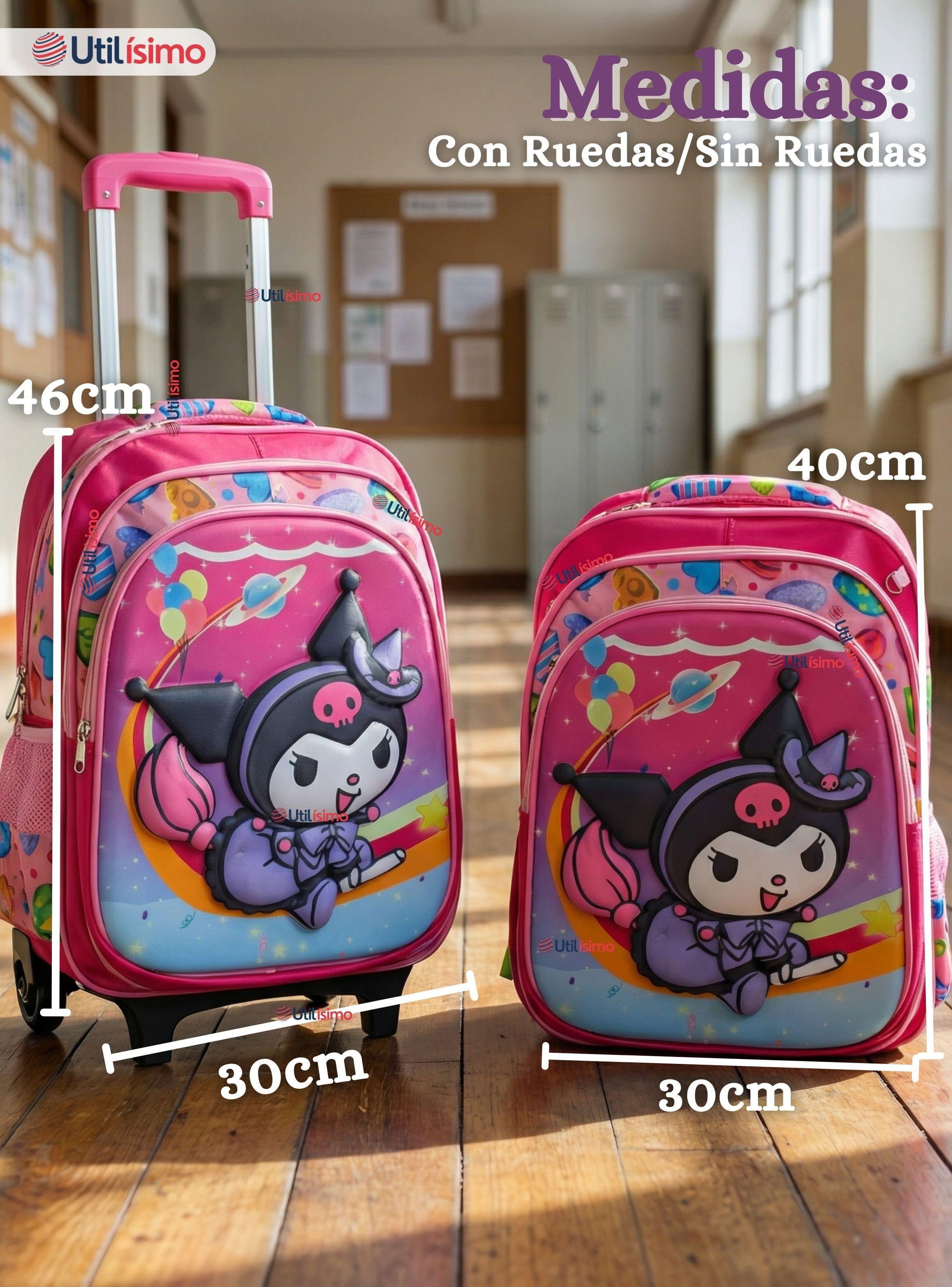 Mochila Escolar Kuromi 3D Con Ruedas Desmontable + Estuche + Lonchera Poliéster Space Niña-3
