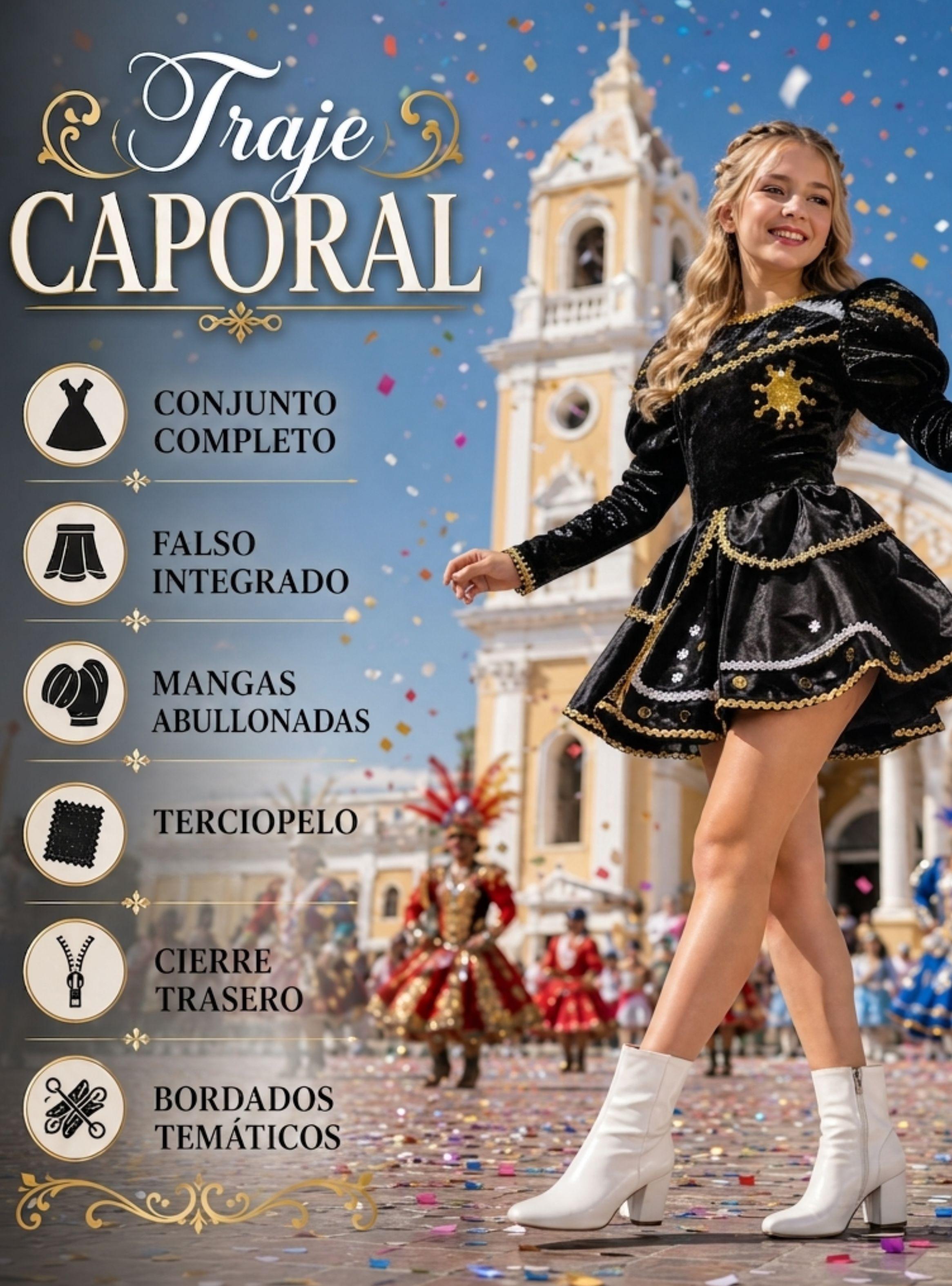 Traje Caporal Típico Tradicional Negro 2 Piezas Juvenil Fiestas Patrias-3