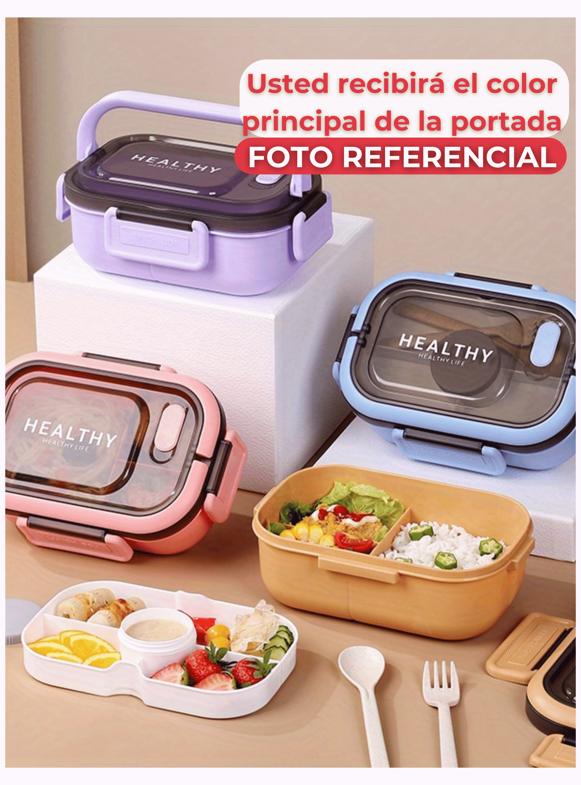 Fiambrera Contenedor 1200 Ml Táper Hermético + Salsera Plástico Beige-2