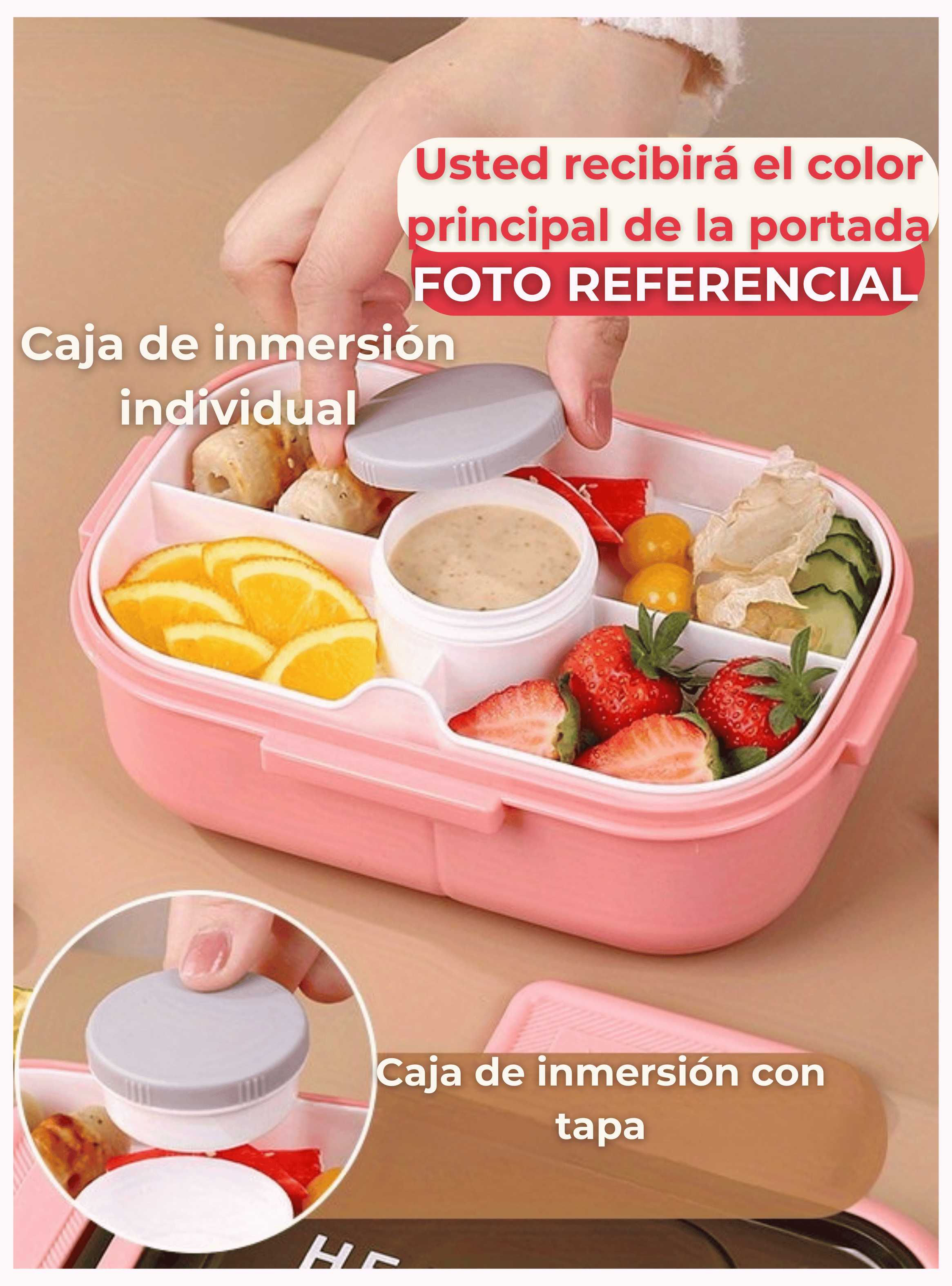 Fiambrera Contenedor 1200 Ml Táper Hermético + Salsera Plástico Beige-3