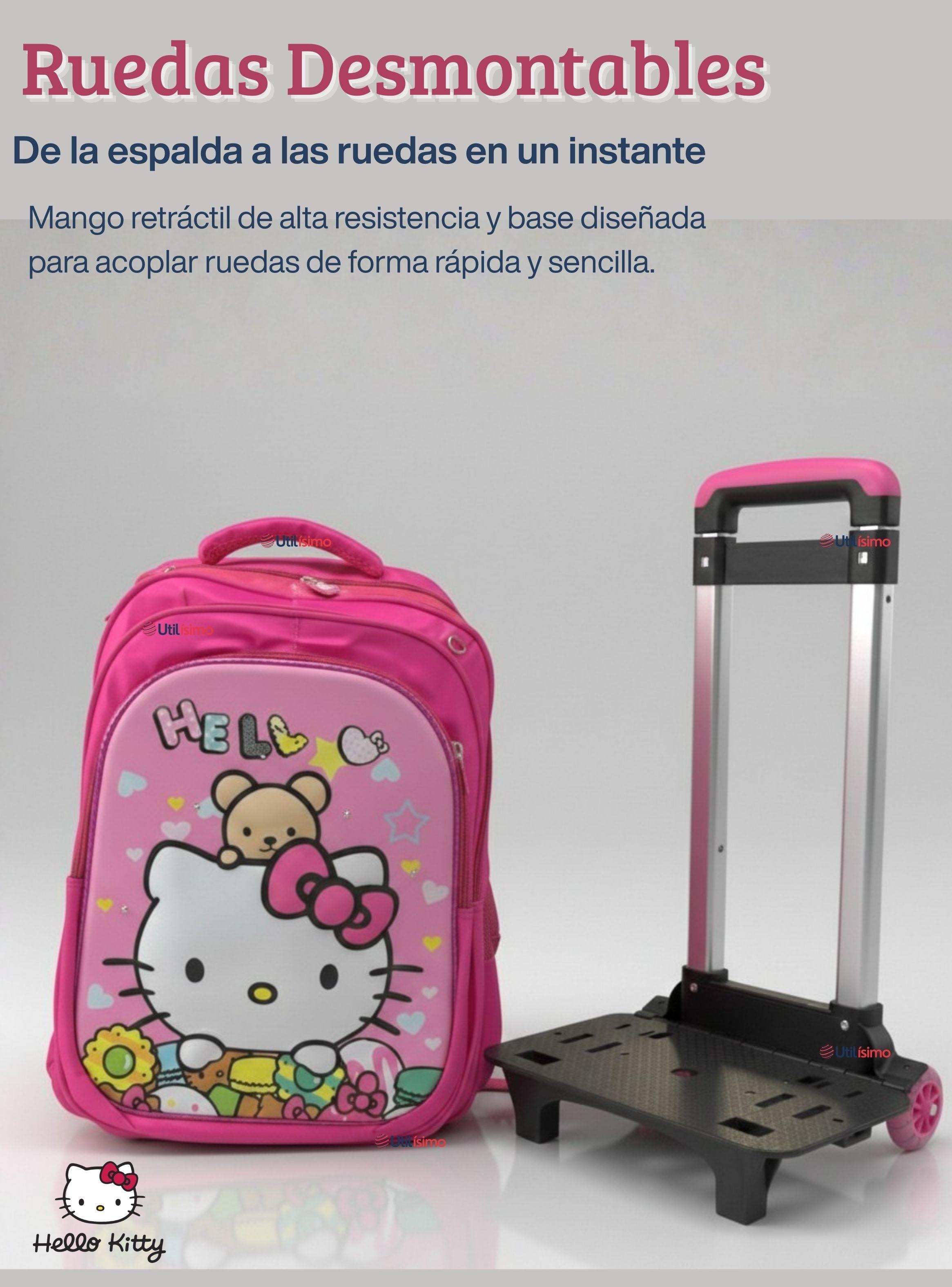 Mochila Escolar Hello Kitty Flowers Con Ruedas Desmontables + Estuche + Lonchera Niña Poliéster-4