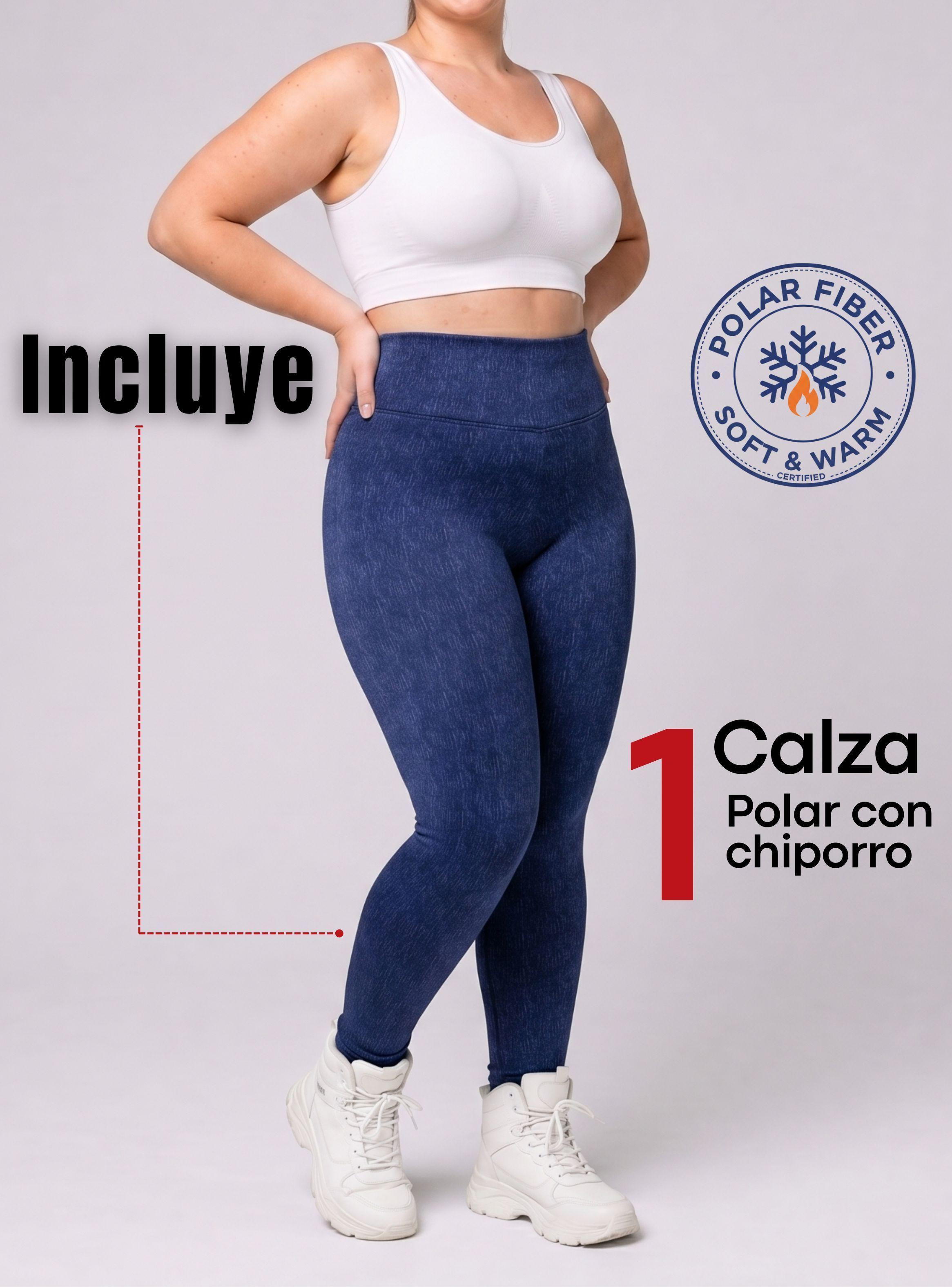 Calza Polar Con Chiporro Térmica Mujer Elásticada de Color Azul Jeans-2