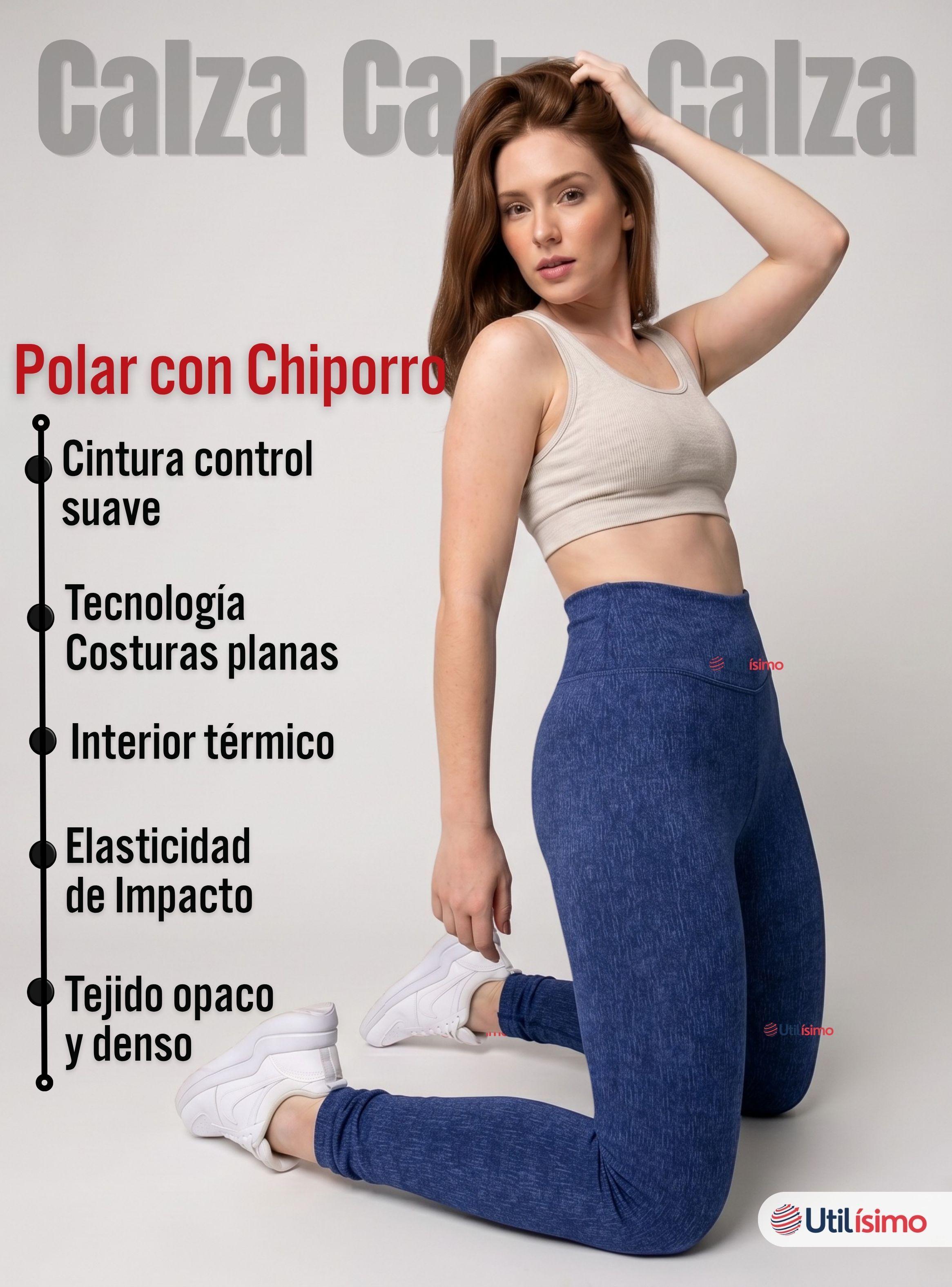Calza Polar Con Chiporro Térmica Mujer Elásticada de Color Azul Jeans-4