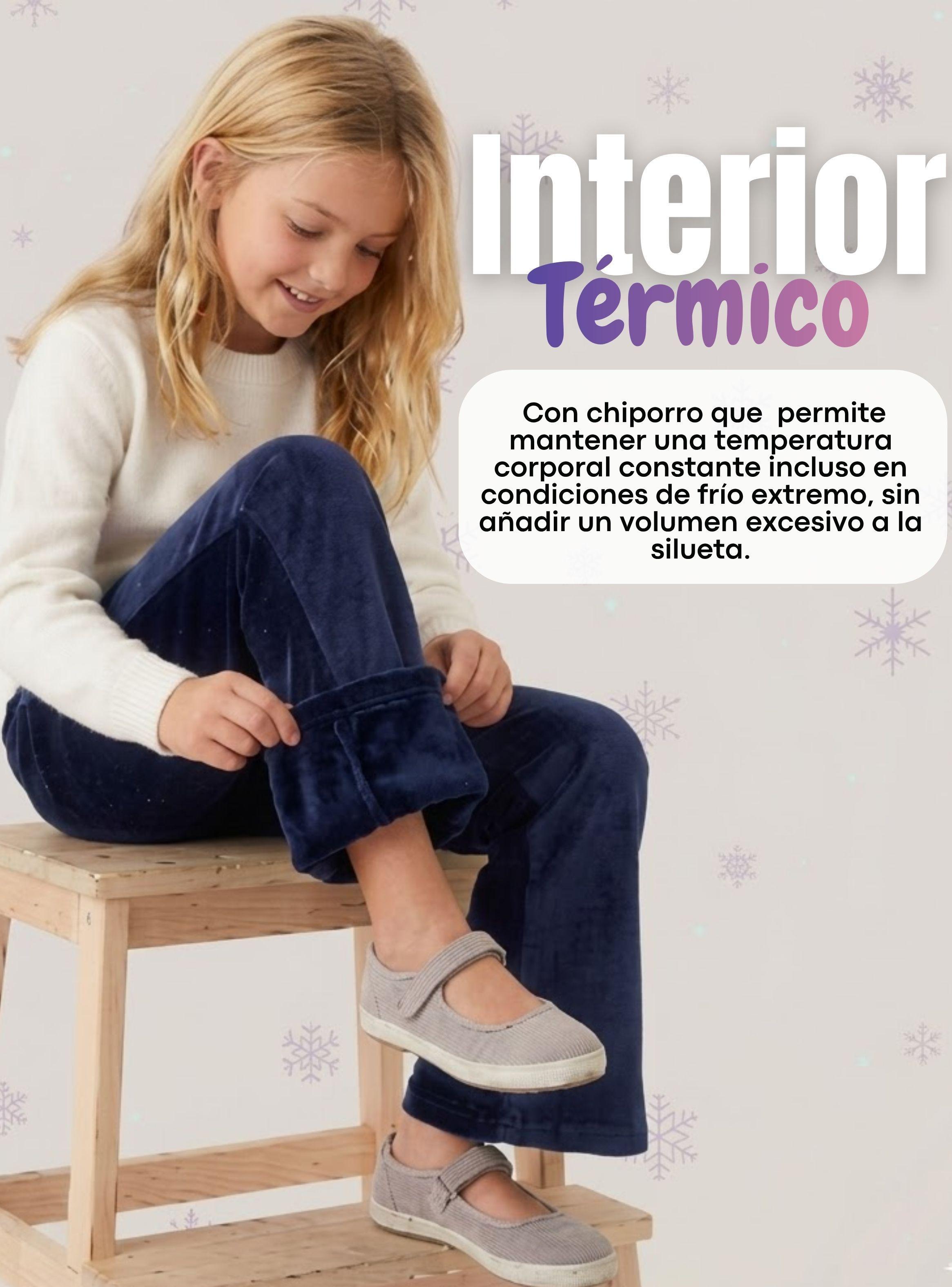 Pantalón Palazzo Polar Con Chiporro Niña Juvenil Elasticada Térmica Calza Navy Blue-5