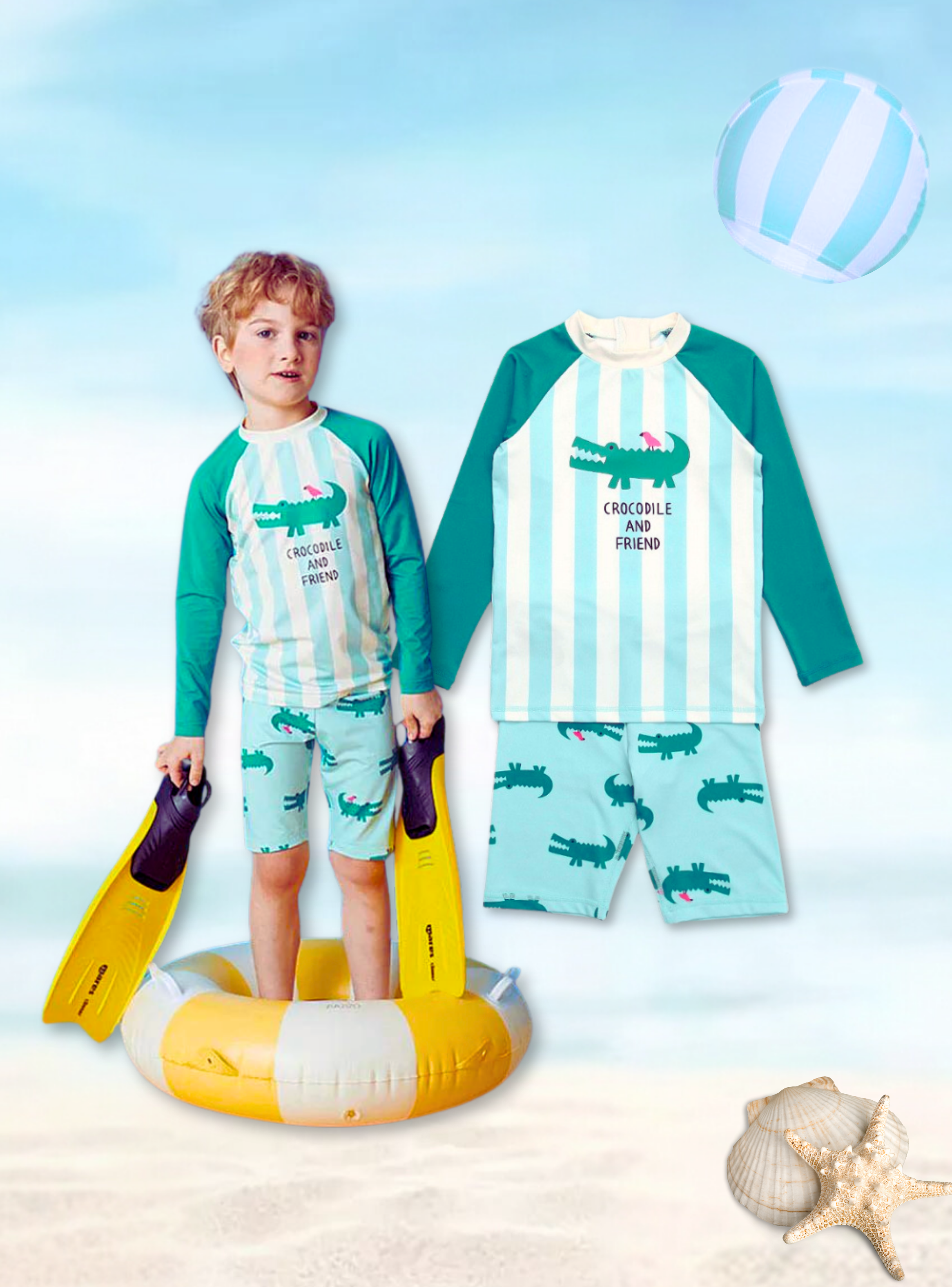 Traje De Baño 3 Piezas Manga Larga Niño Jump Kids Cocodrilo-4