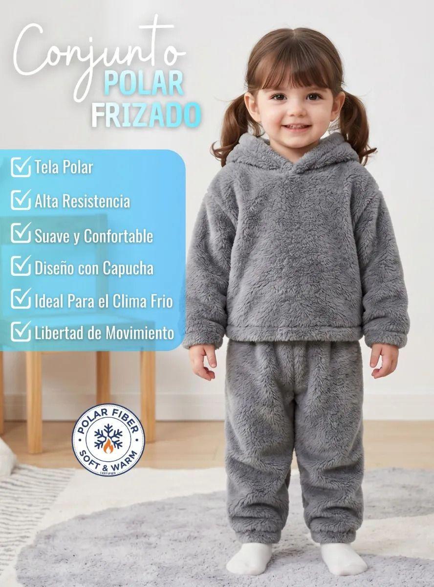 Conjunto 2 Piezas Buzo Polerón Con Capucha Polar de Color Gris-5