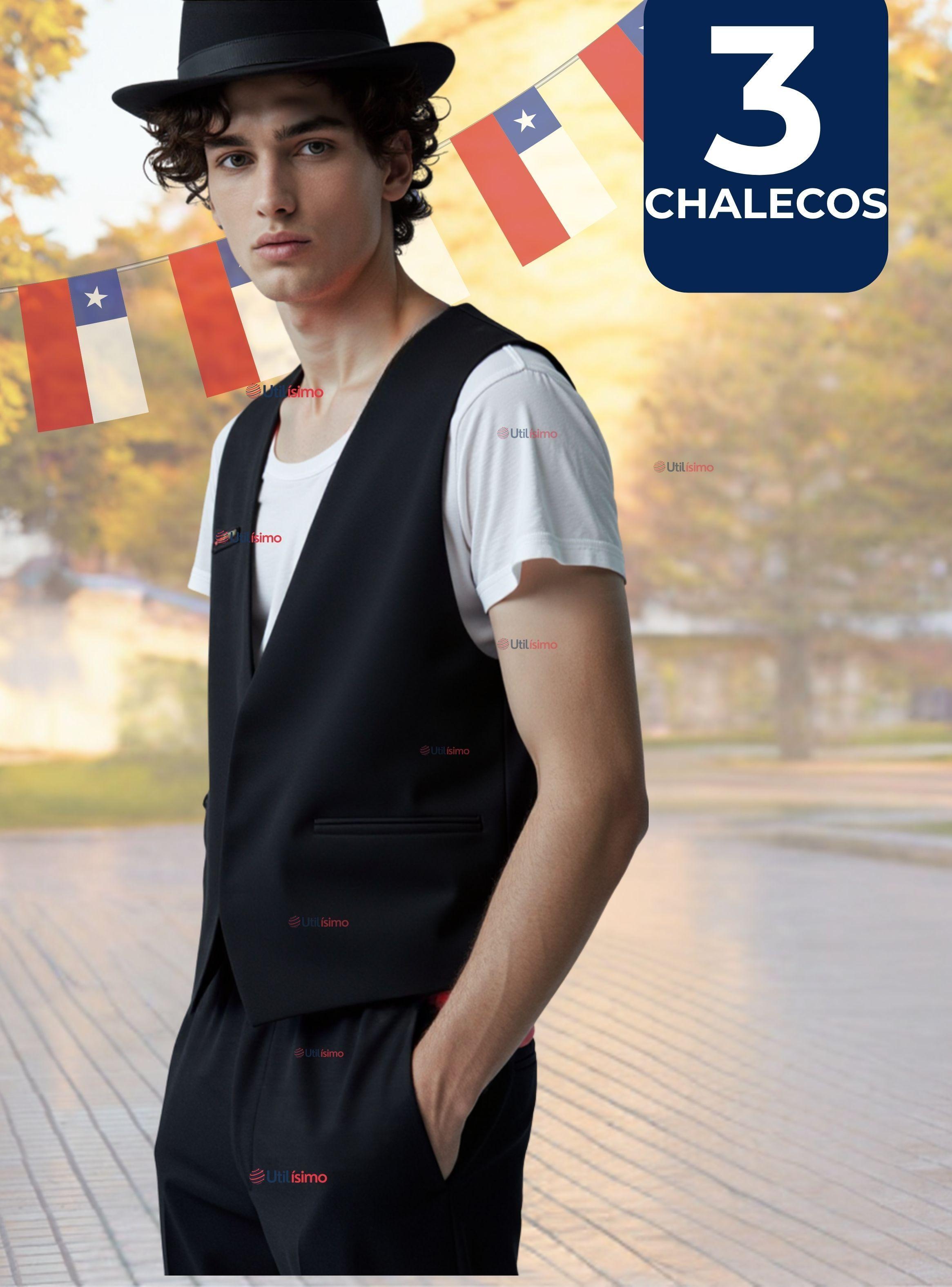 Pack 3 Chaleco Bolero Nortino Niño Juvenil Fiestas Patrias Negro-0