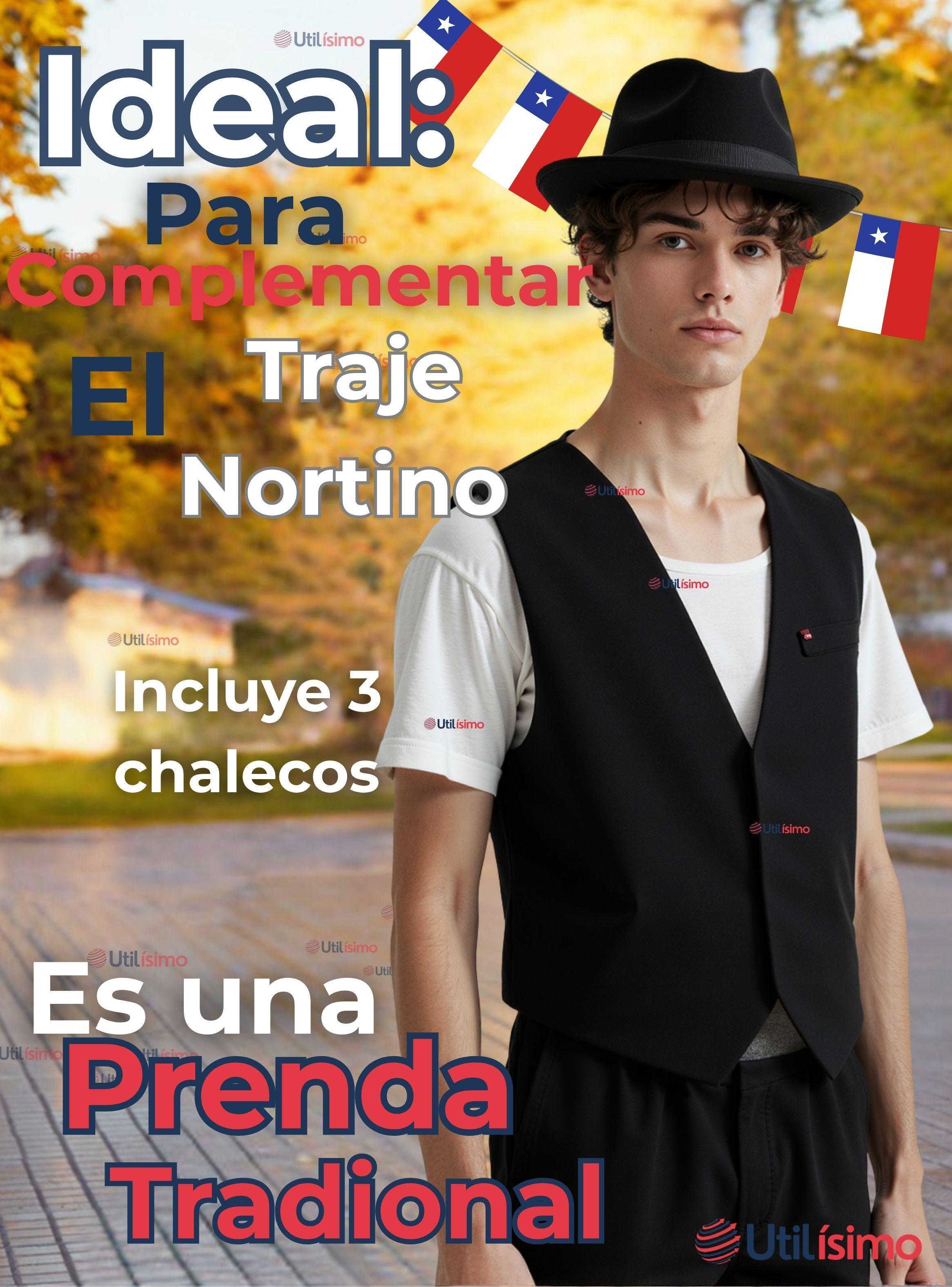 Pack 3 Chaleco Bolero Nortino Niño Juvenil Fiestas Patrias Negro-3
