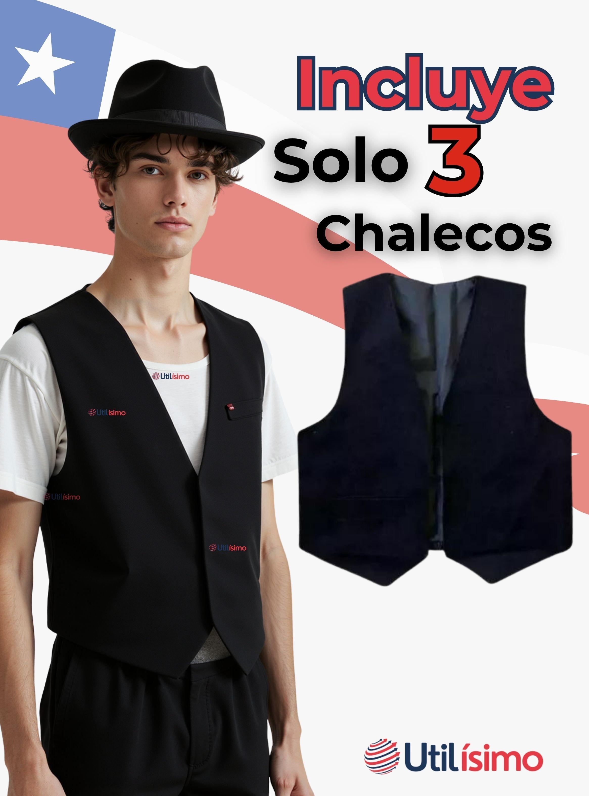 Pack 3 Chaleco Bolero Nortino Niño Juvenil Fiestas Patrias Negro-4