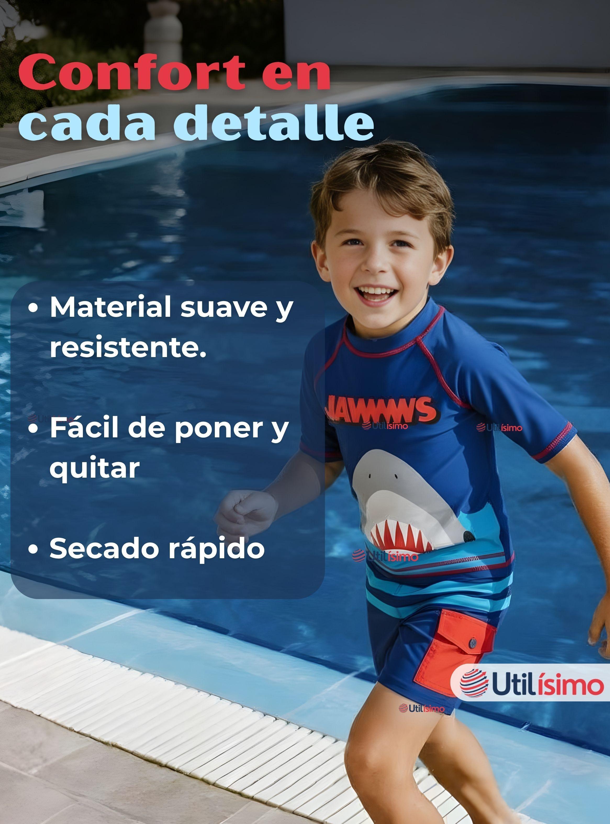 Traje De Baño 2 piezas Manga Larga y Pantalón Corto Niño de 3 a 11 años Blue Shark-6