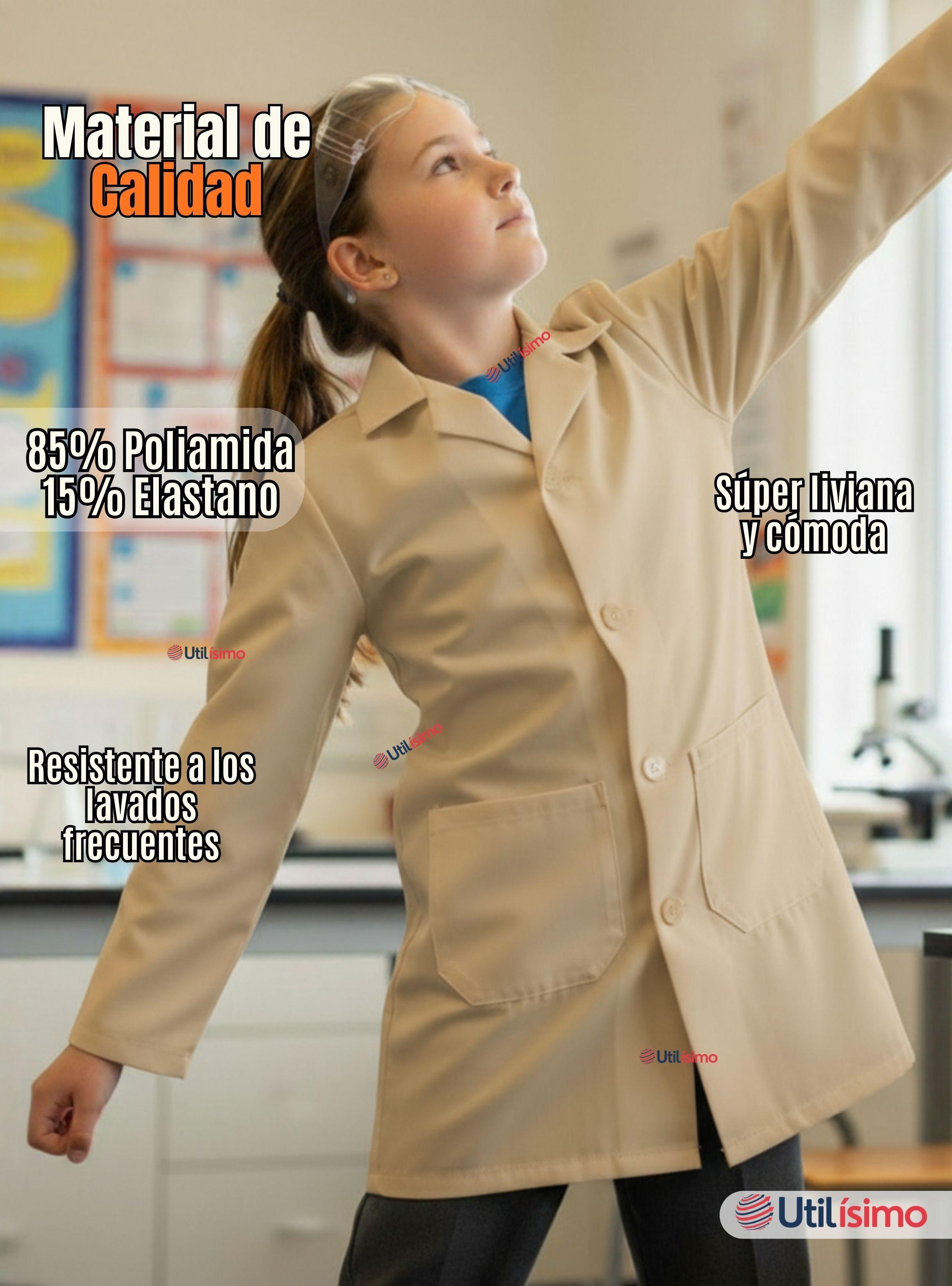 Cotona Delantal Escolar Color Beige Niño Niña Unisex Bata-4