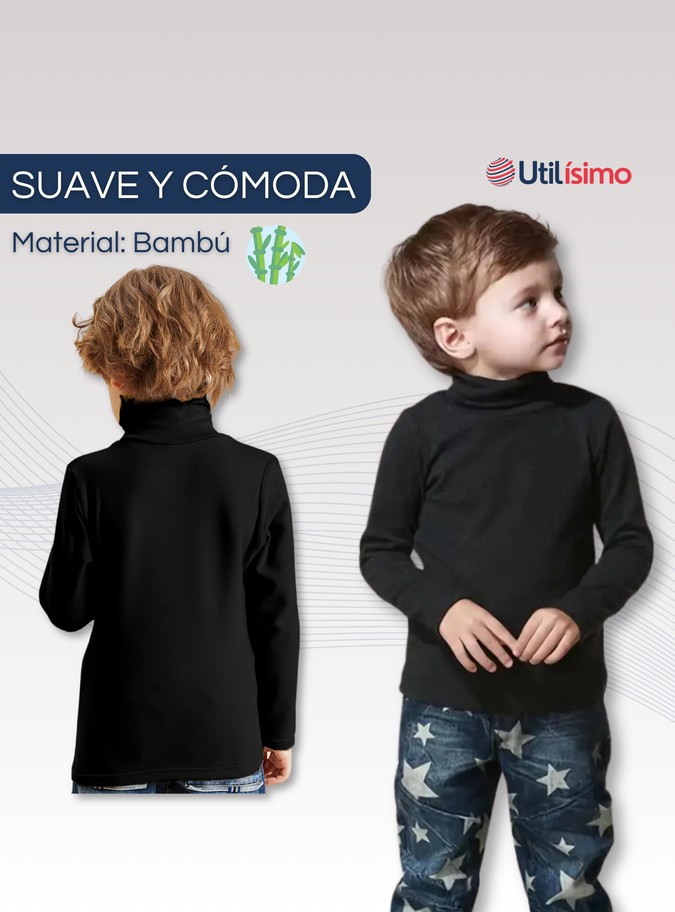 Camiseta Polera Beatle Bambú Primera Capa Niño Cuello Alto-3