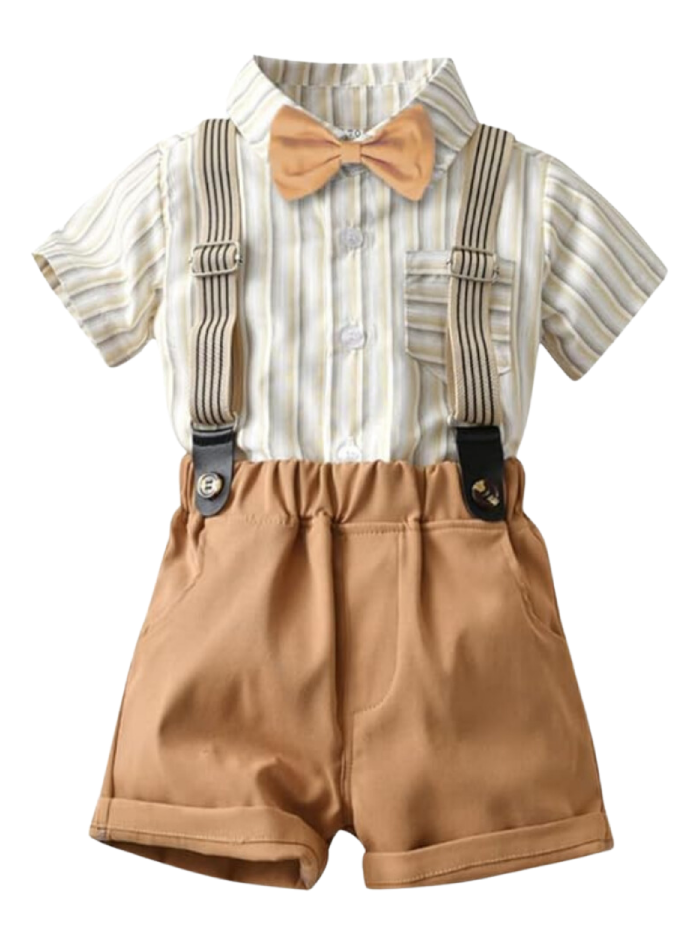 Conjunto de vestir con corbatín y pantalón corto 6 meses a 4 años Beige-1