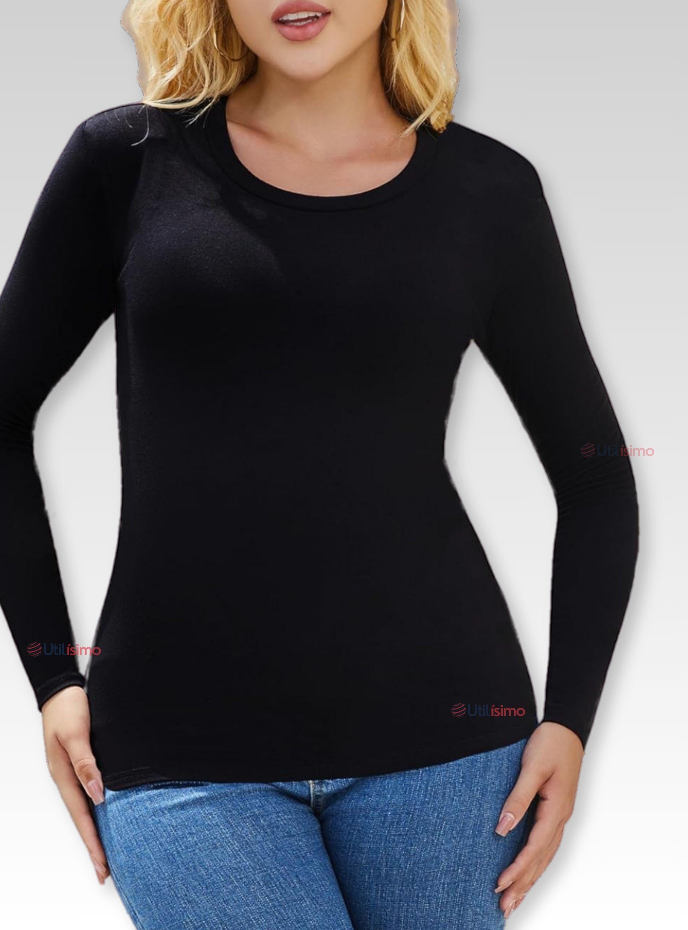 Pack 3 Camiseta Bambú Manga Larga Primera Capa Mujer Polera Blanco y Negro-0