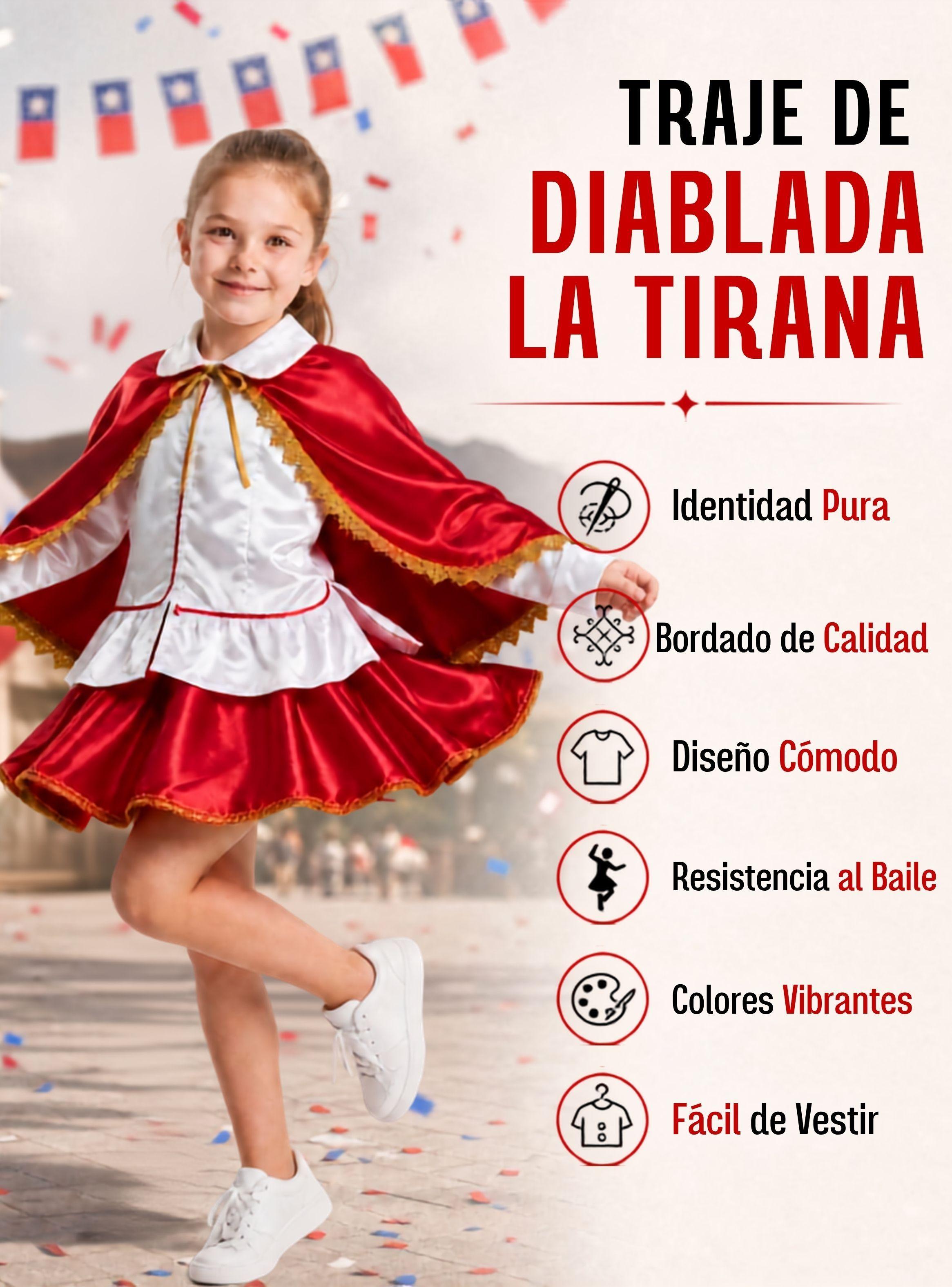 Traje Tirana Diablada 3 Piezas Rojo Niña Bailes Típico Fiestas Patrias-5