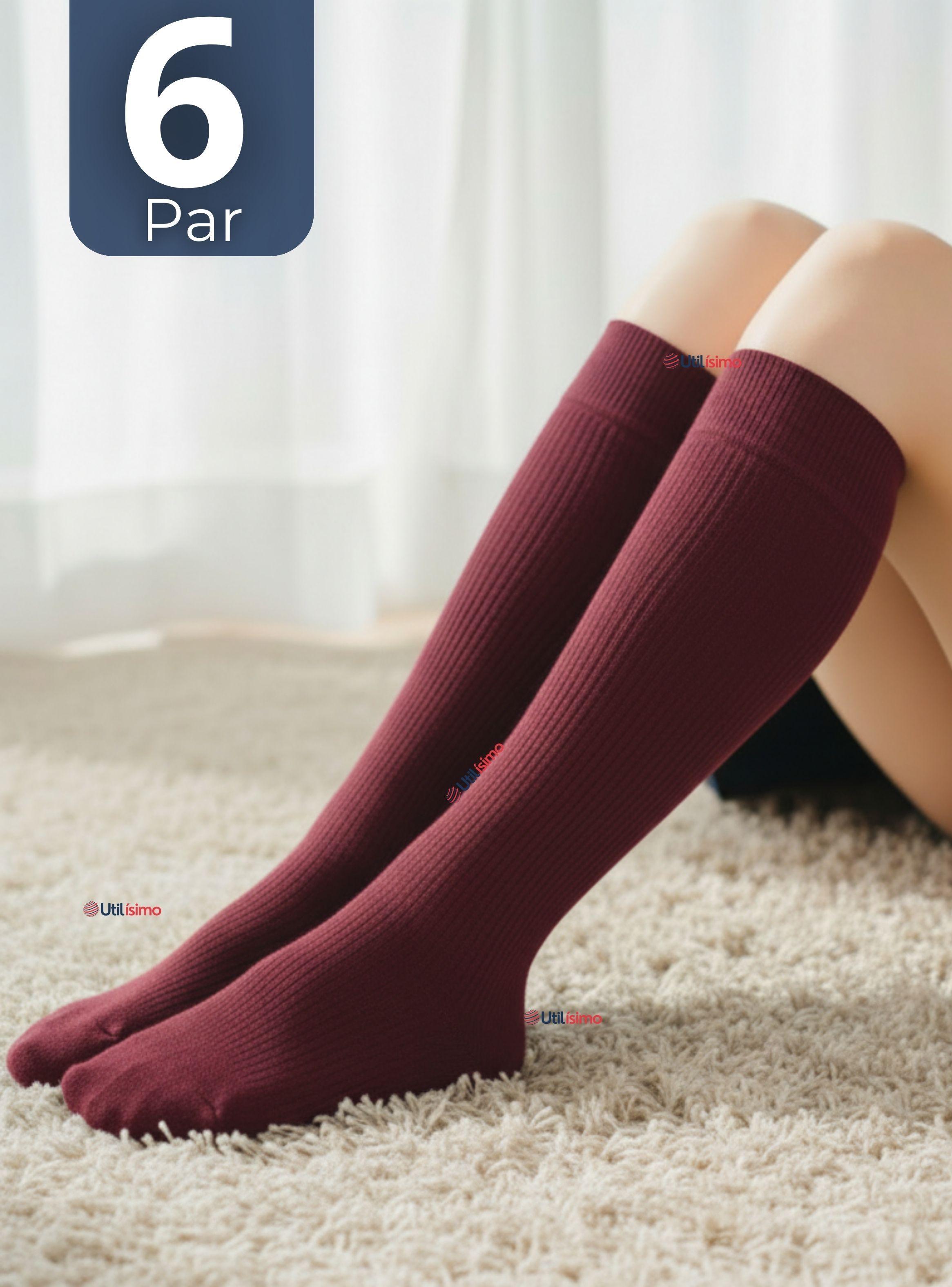 Pack 6 Calcetínes Escolares Largo Acrílico Burdeo para Niñas y Juvenil Color Vino-0