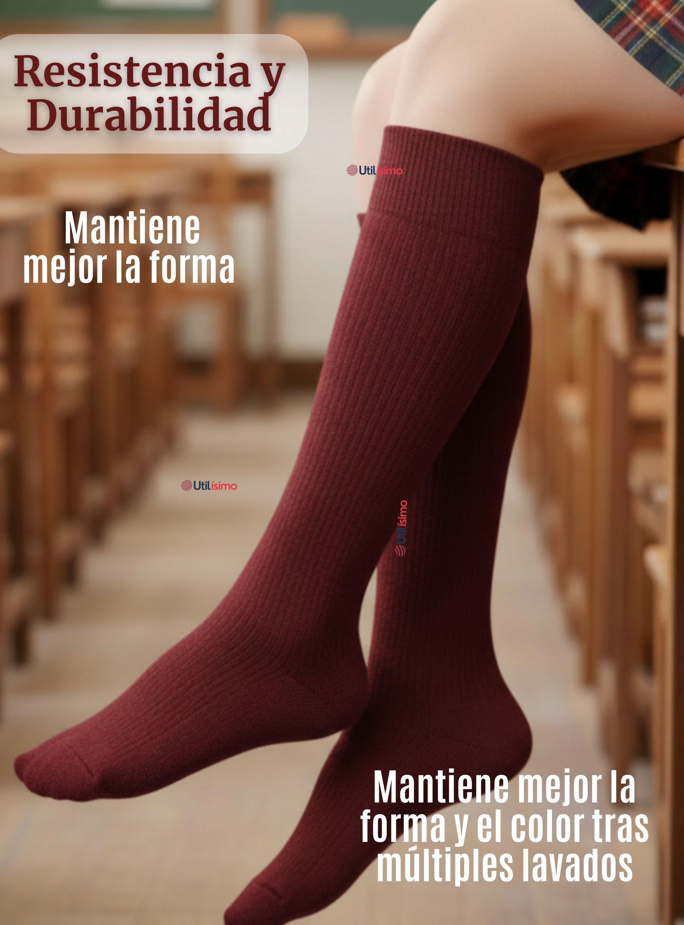 Pack 6 Calcetínes Escolares Largo Acrílico Burdeo para Niñas y Juvenil Color Vino-7