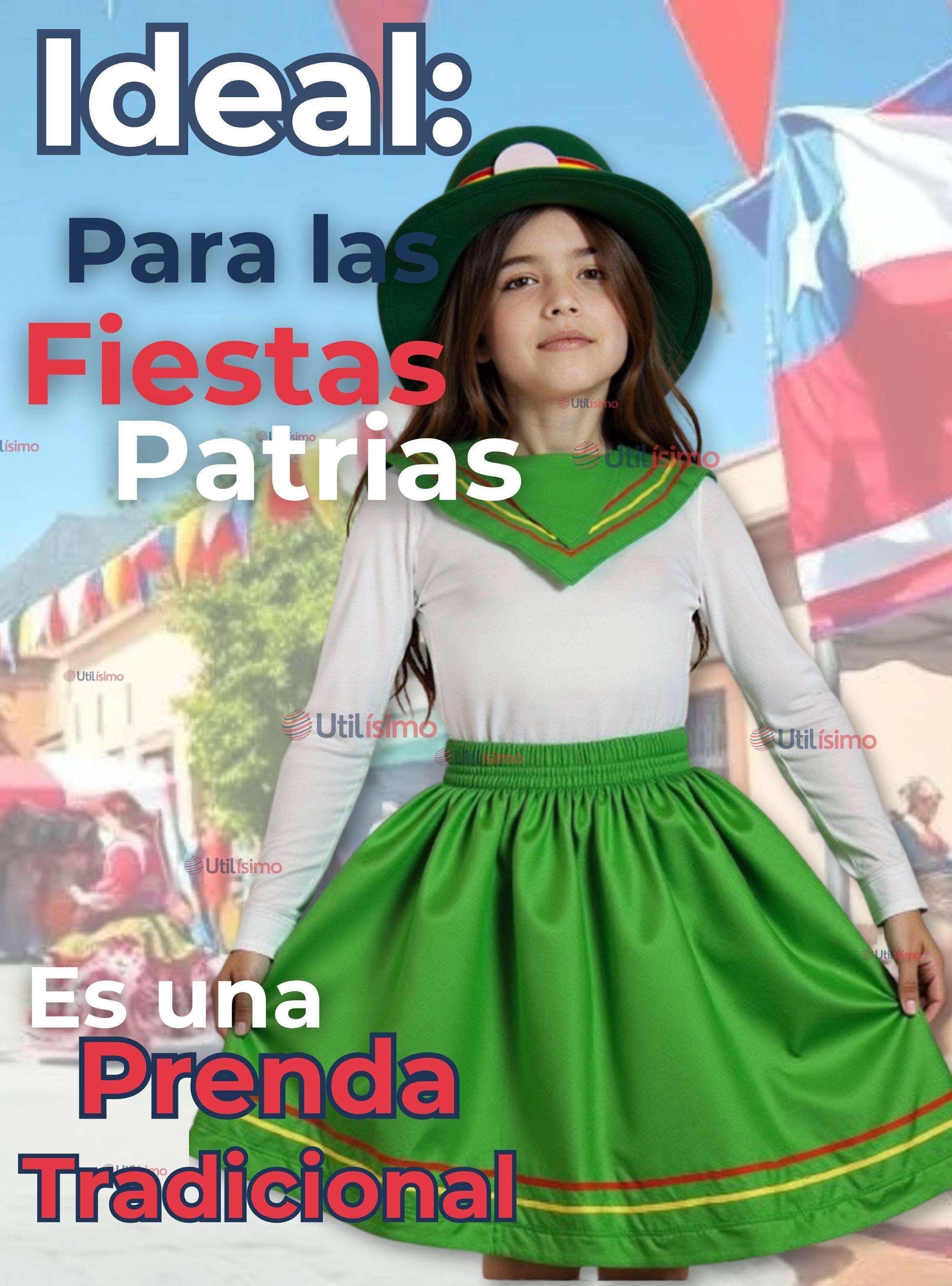 Pack 3 Traje Nortino Verde 3 Piezas Niña Fiestas Patrias-4