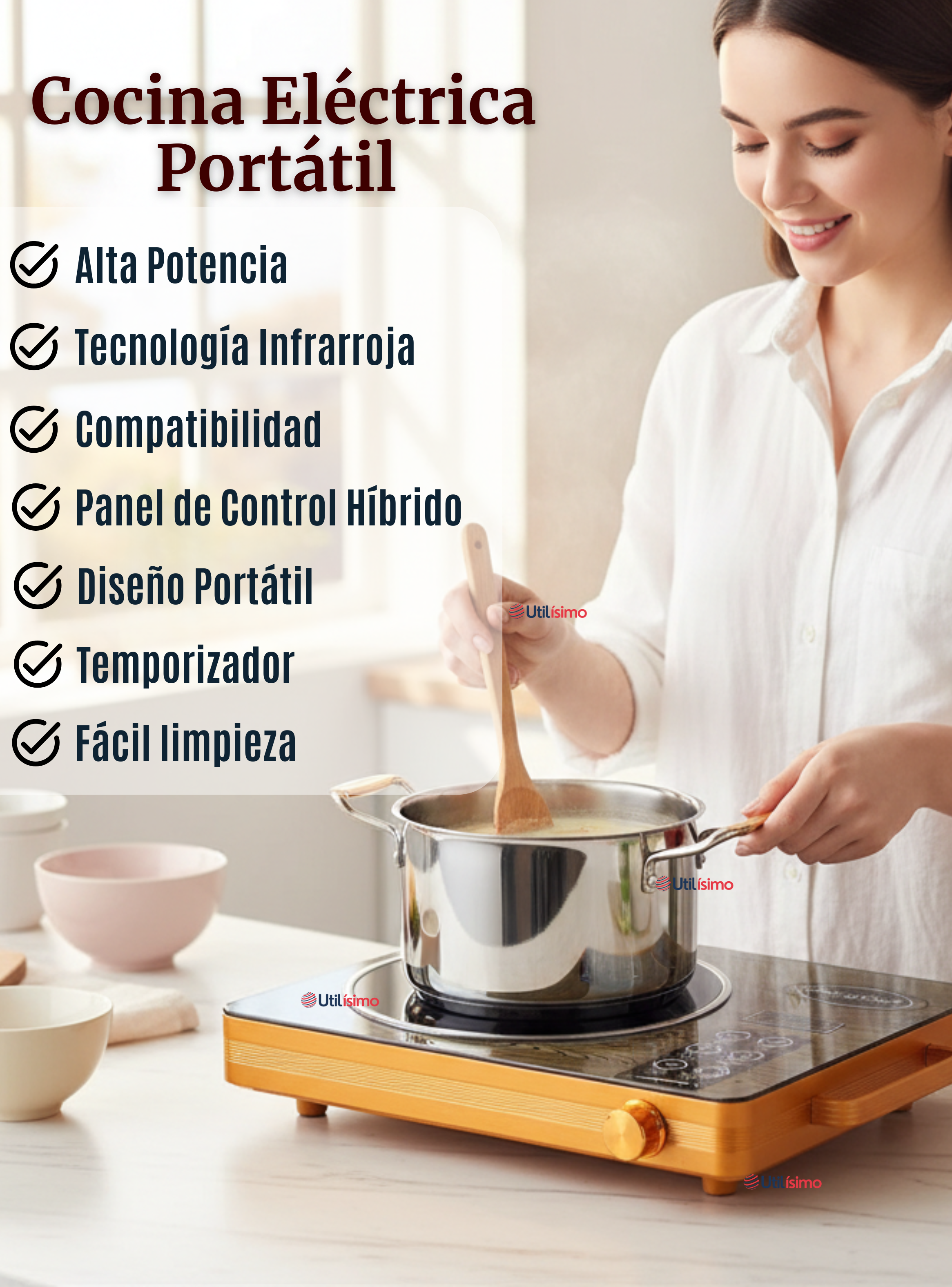 Cocina Eléctrica Cocinilla 3500w de Potencia Encimera 1 Plato Portátil-4