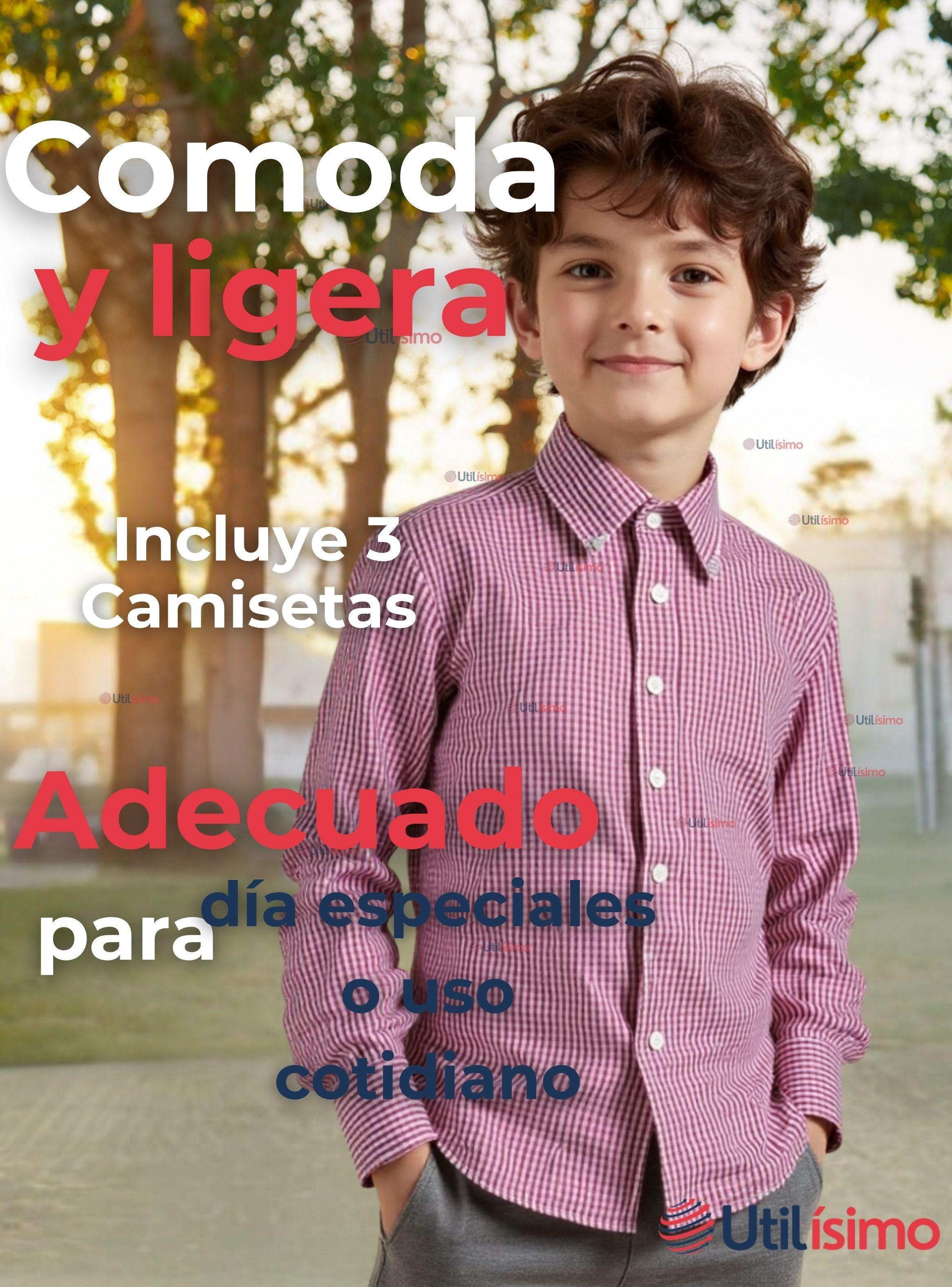 Pack 3 Camisa Huaso Cuadrillé Algodón Niño Juvenil Color Rojo-5