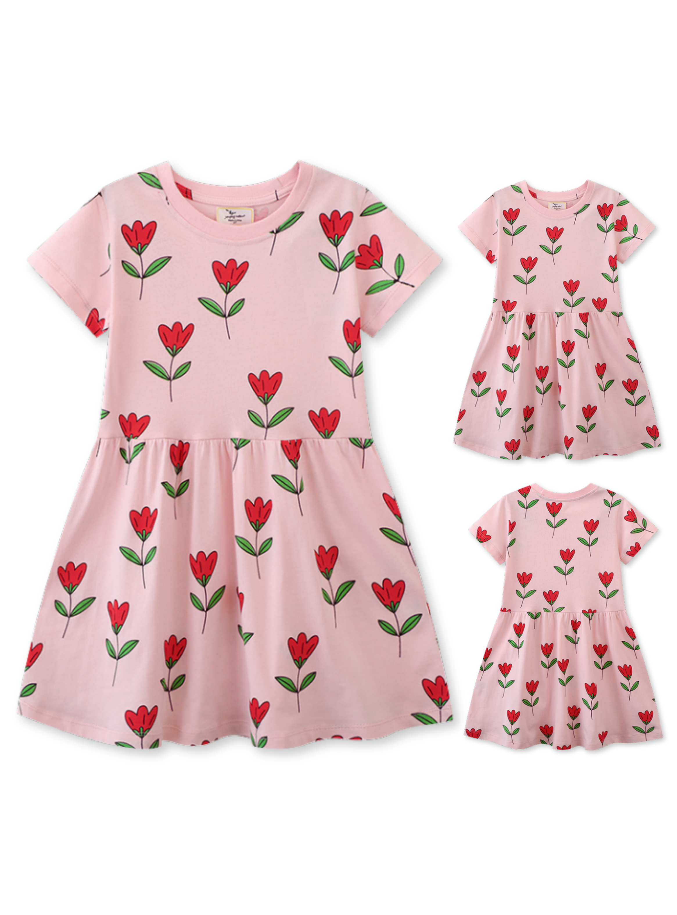 Vestido Manga Corta Niña Estampado Rosa Princesa-3