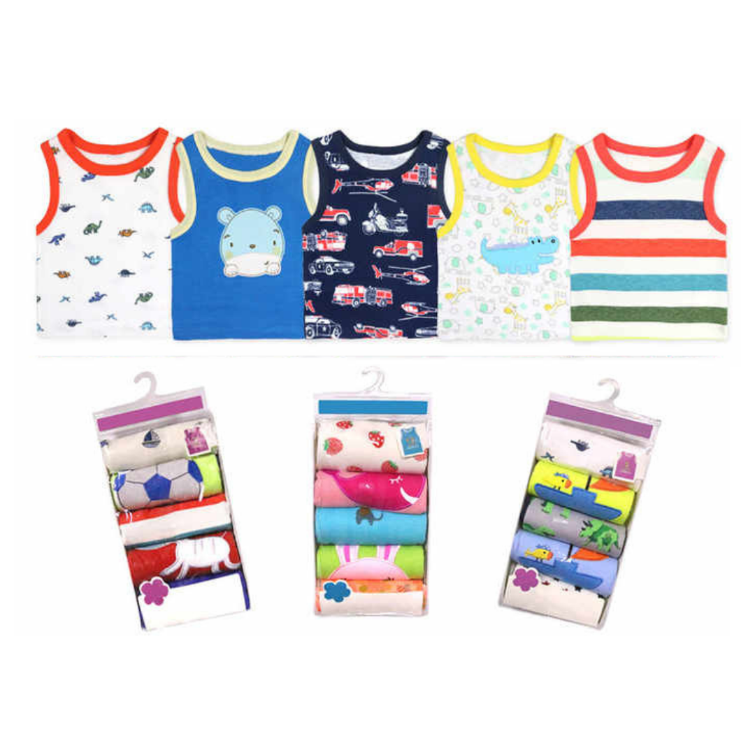Pack 5 Poleras De Algodón Sin Manga Bebés Tedmimak-0