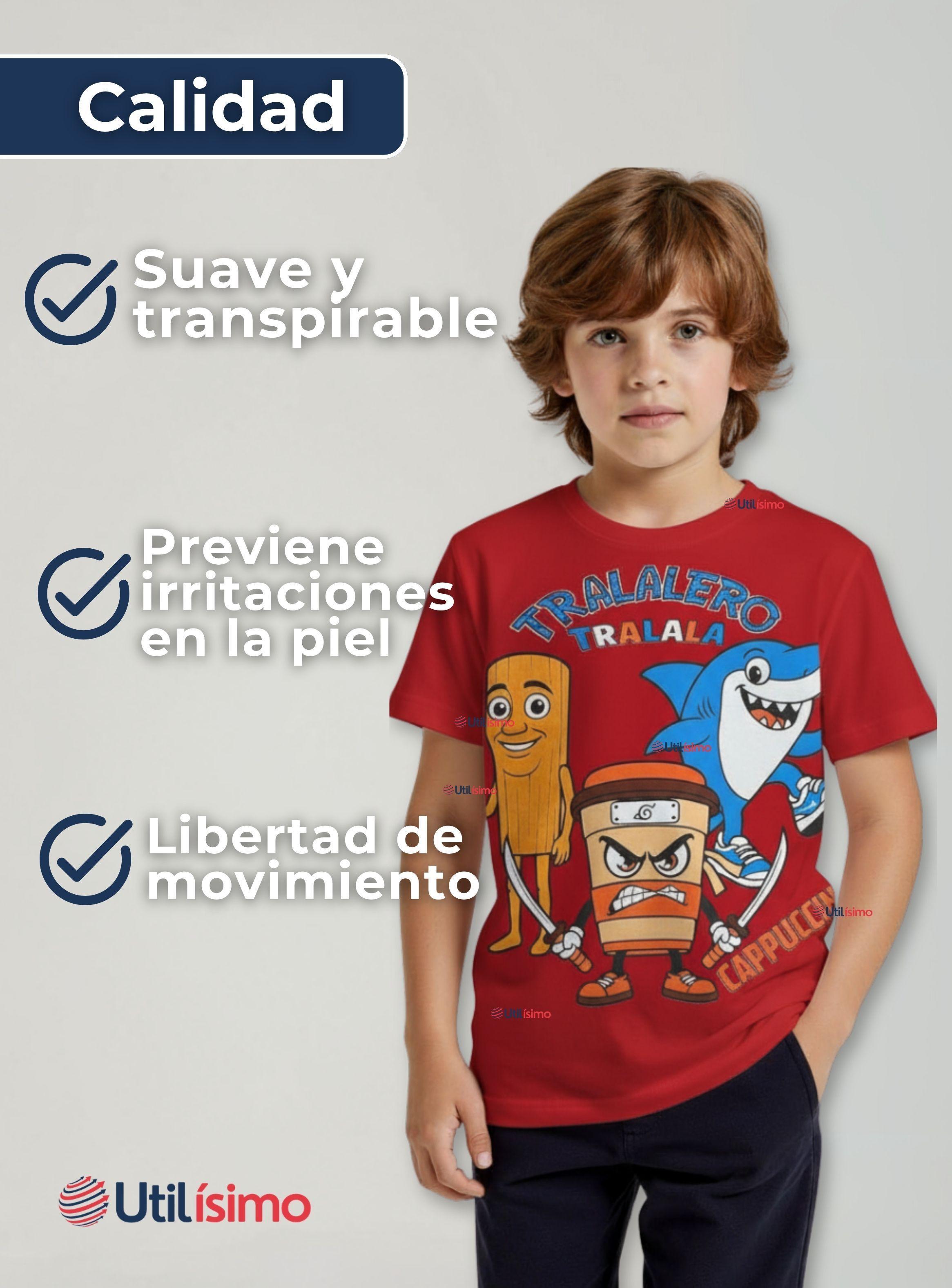 Polera Brainrots de 100% Algodón Manga Corta Niño Tralalero Colores Surtidos-5