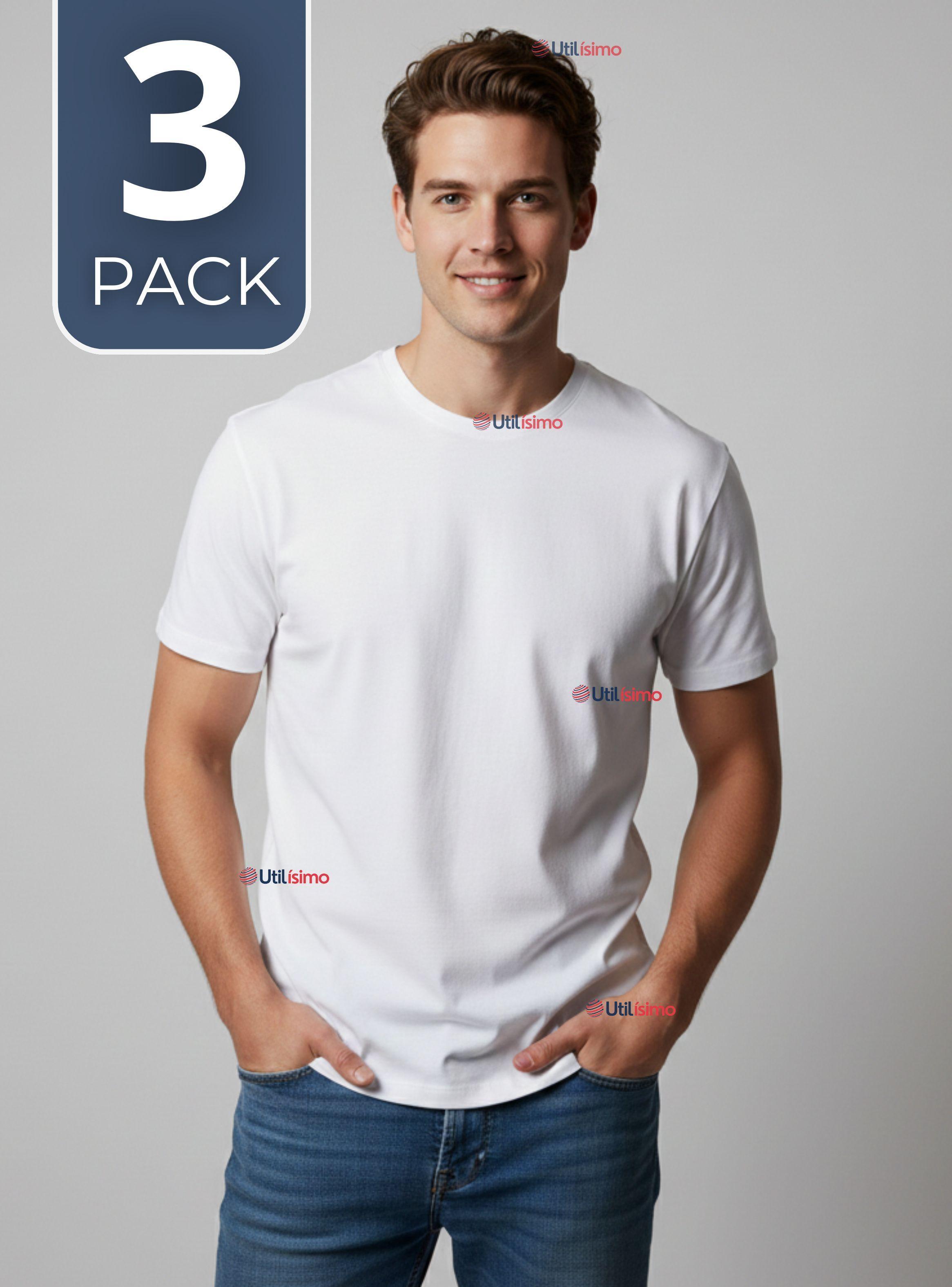 Pack 3 Camisetas Poleras 100% Algodón Básica Lisa Elástica Color Blanco Hombre-0