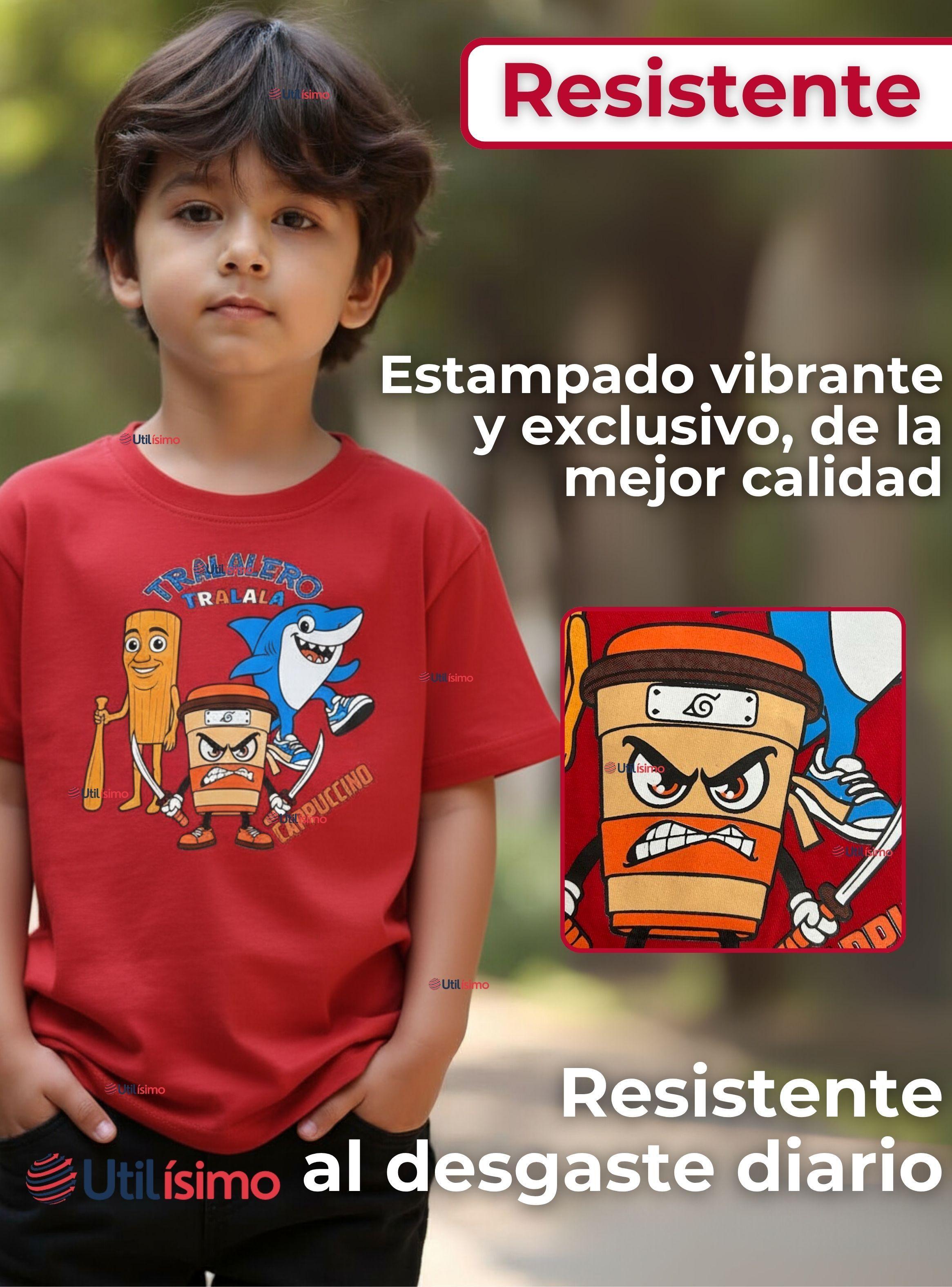 Polera Brainrots 100% Algodón Manga Corta Niños Tralalero Rojo-3