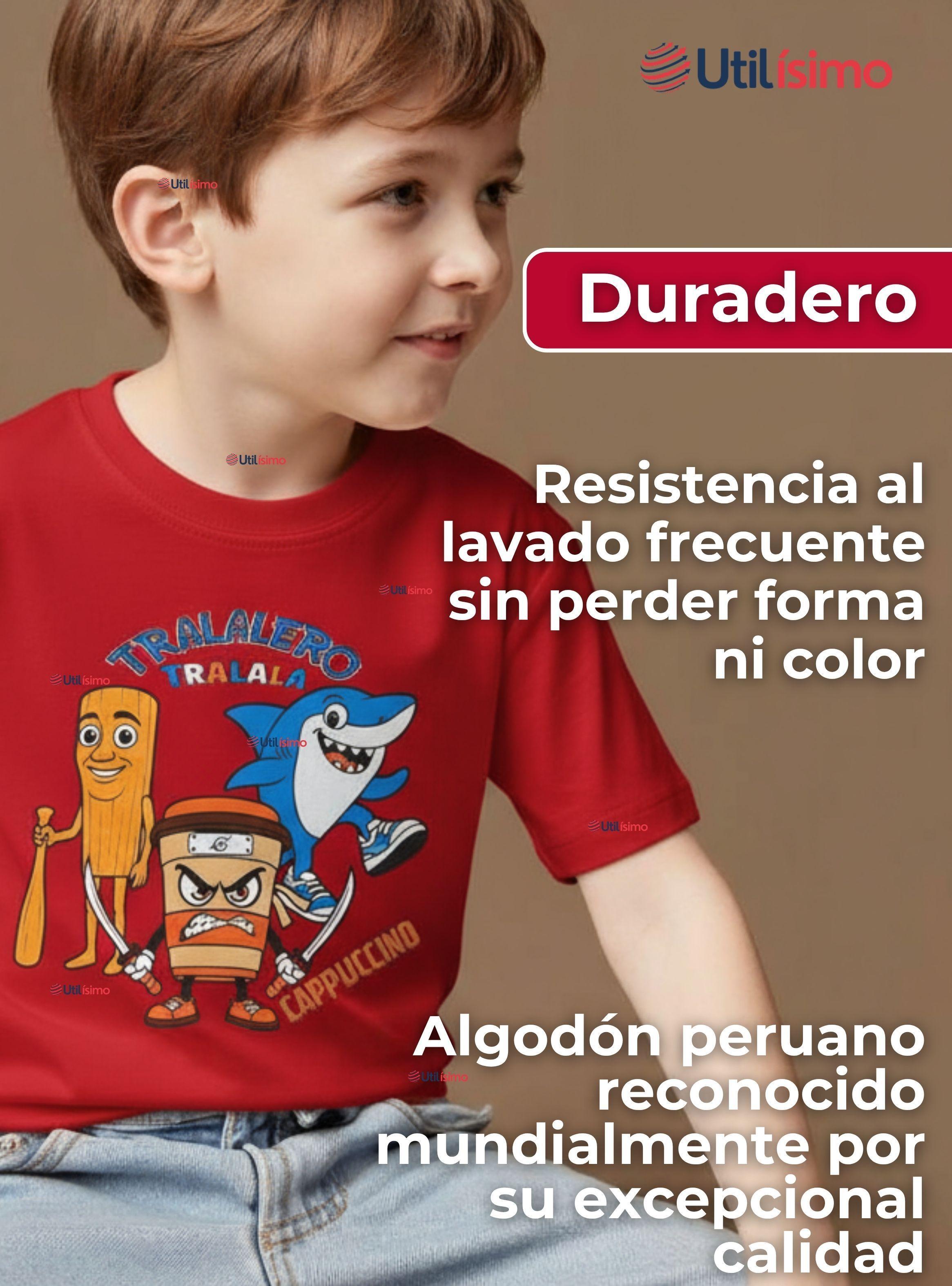 Polera Brainrots 100% Algodón Manga Corta Niños Tralalero Rojo-5