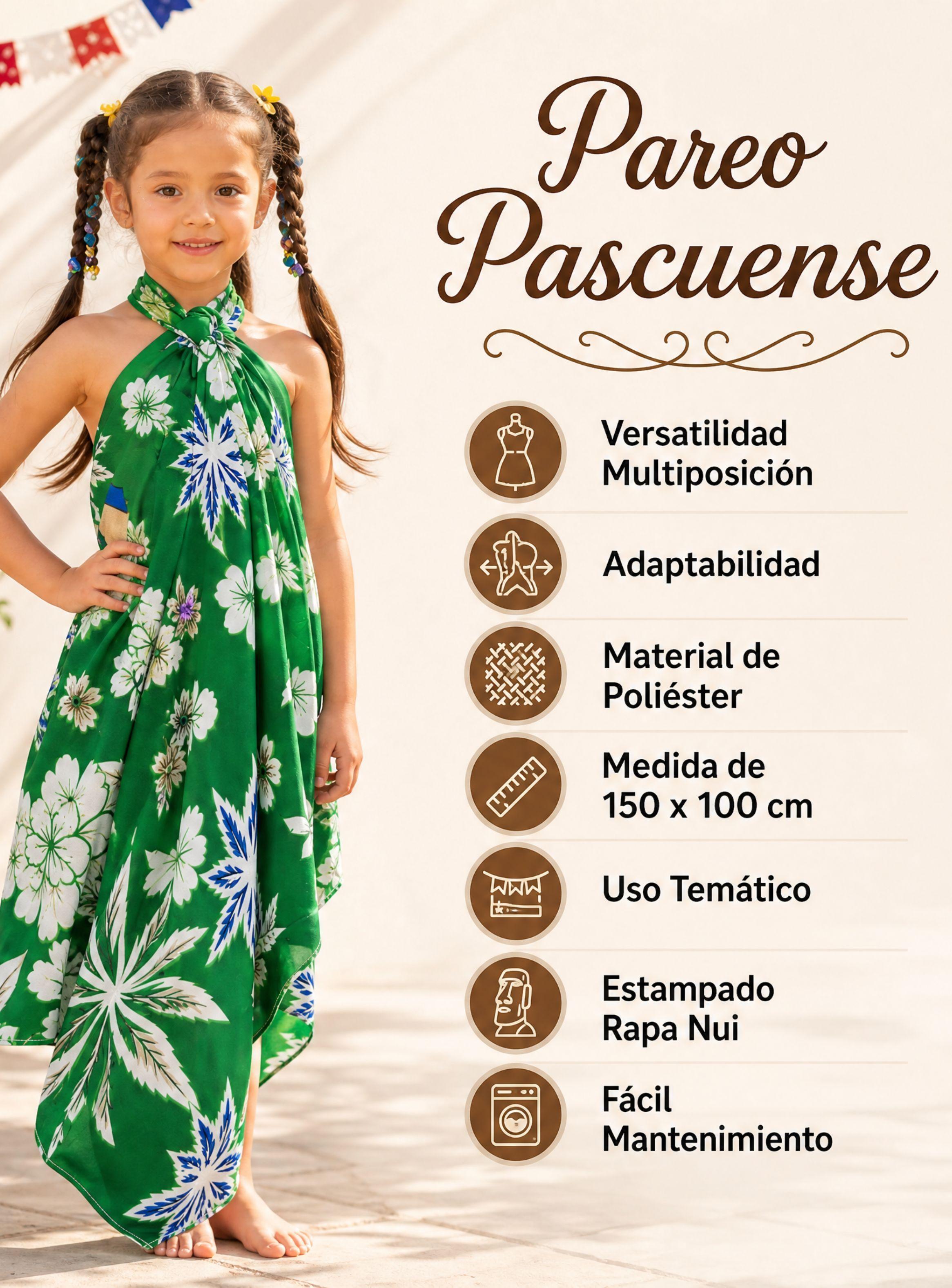 Pareo Pascuense Niña Hawaiano Verde Danza Fiestas Patrias-3