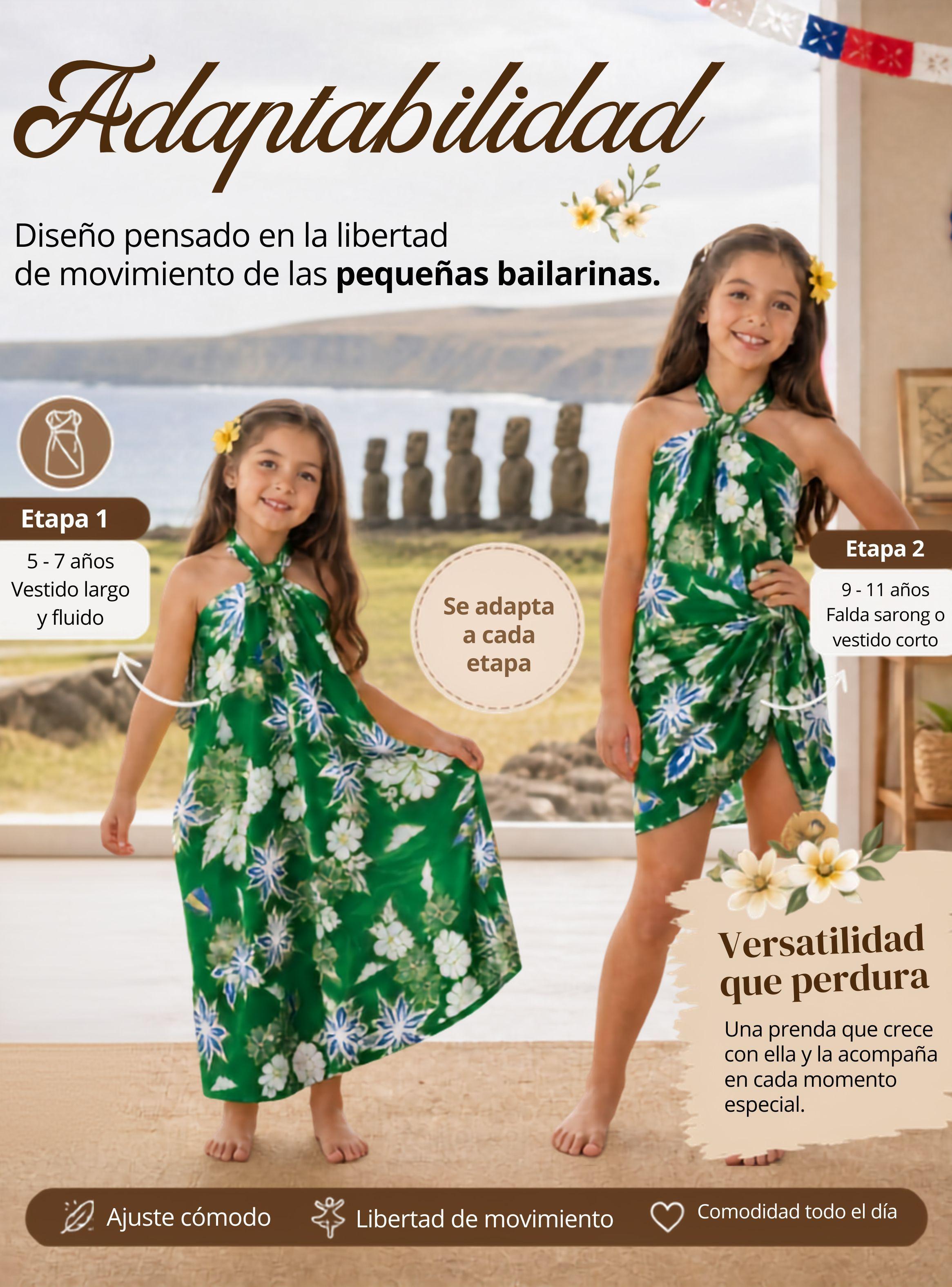 Pareo Pascuense Niña Hawaiano Verde Danza Fiestas Patrias-5