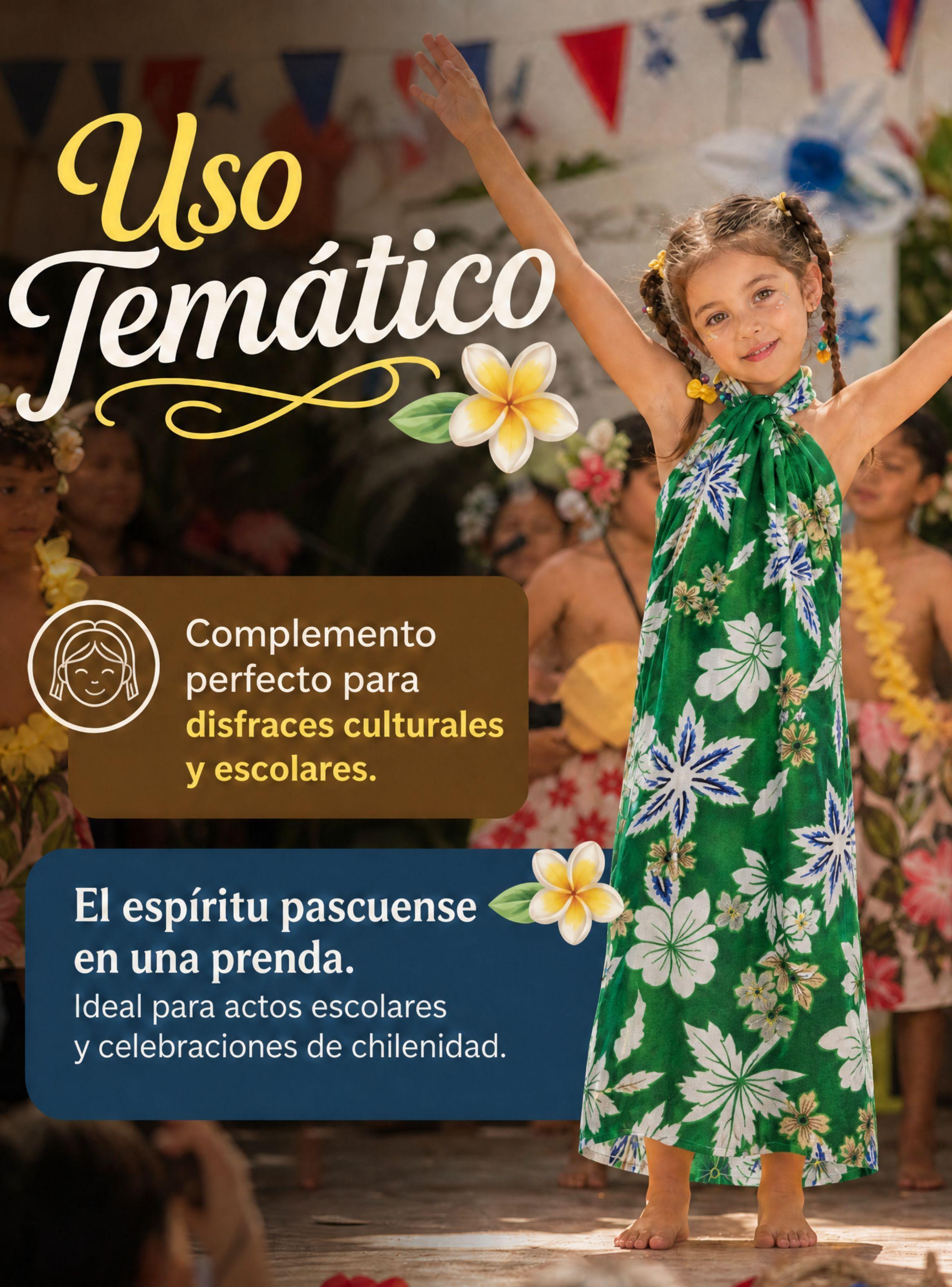 Pareo Pascuense Niña Hawaiano Verde Danza Fiestas Patrias-7