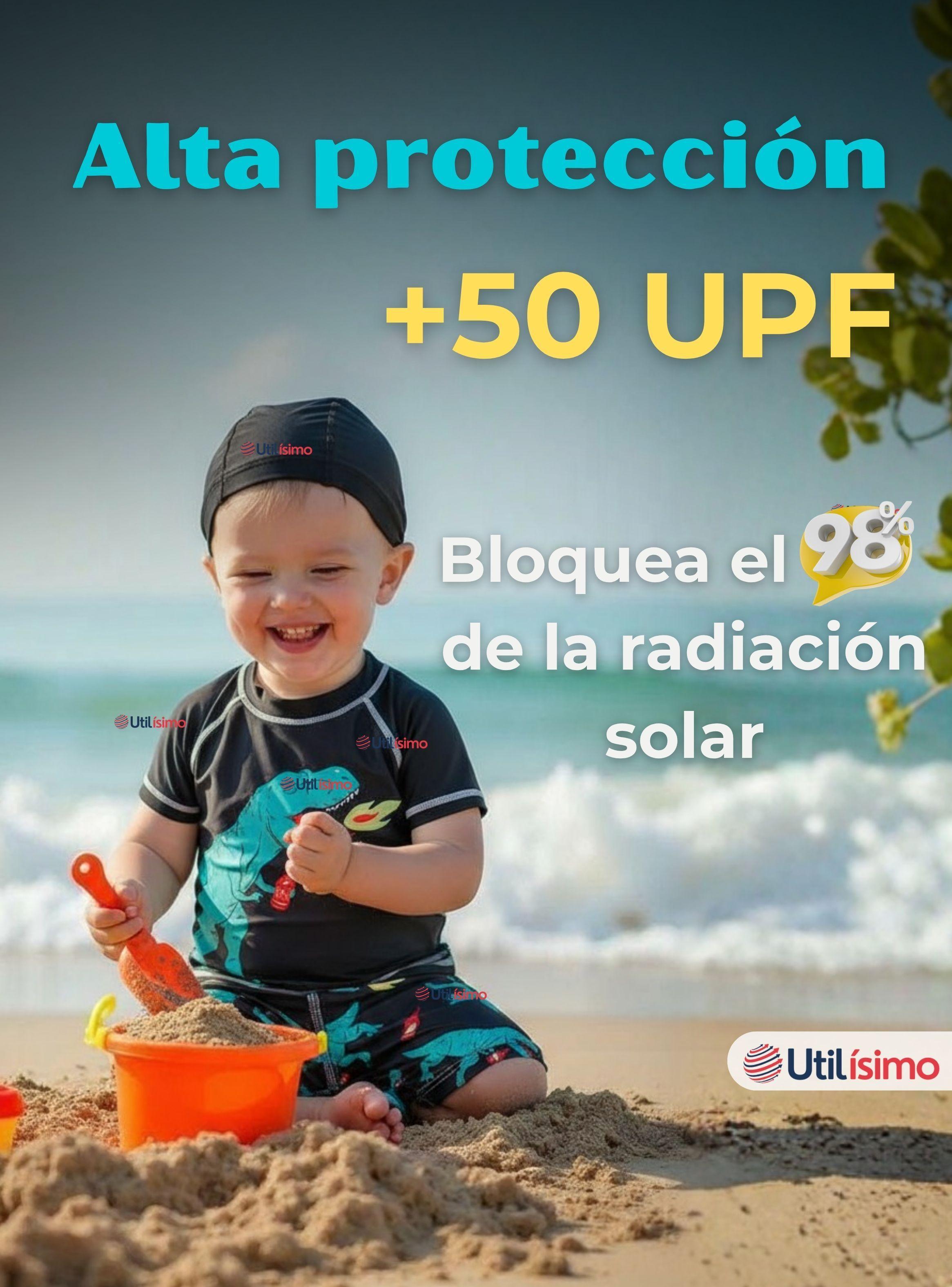 Traje De Baño Polera Manga Corta Pantalón Corto y Gorro 3 piezas Niño de 3 a 9 Años Dino-3