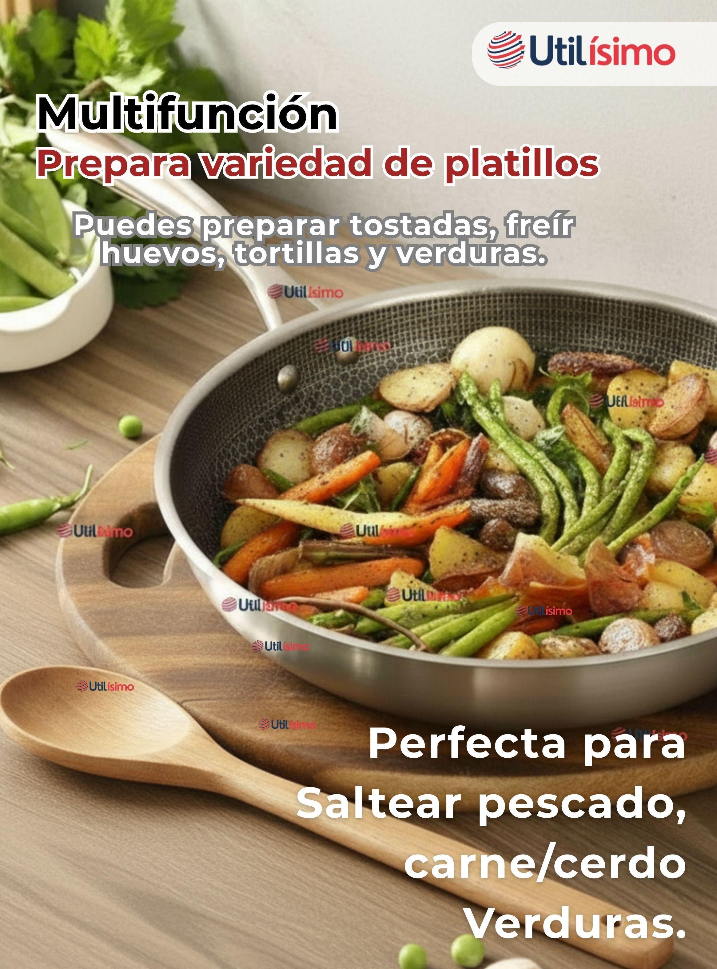 Sartén Acero Inoxidable Antiadherente 24cm +Cuchara de Madera Bambú-7