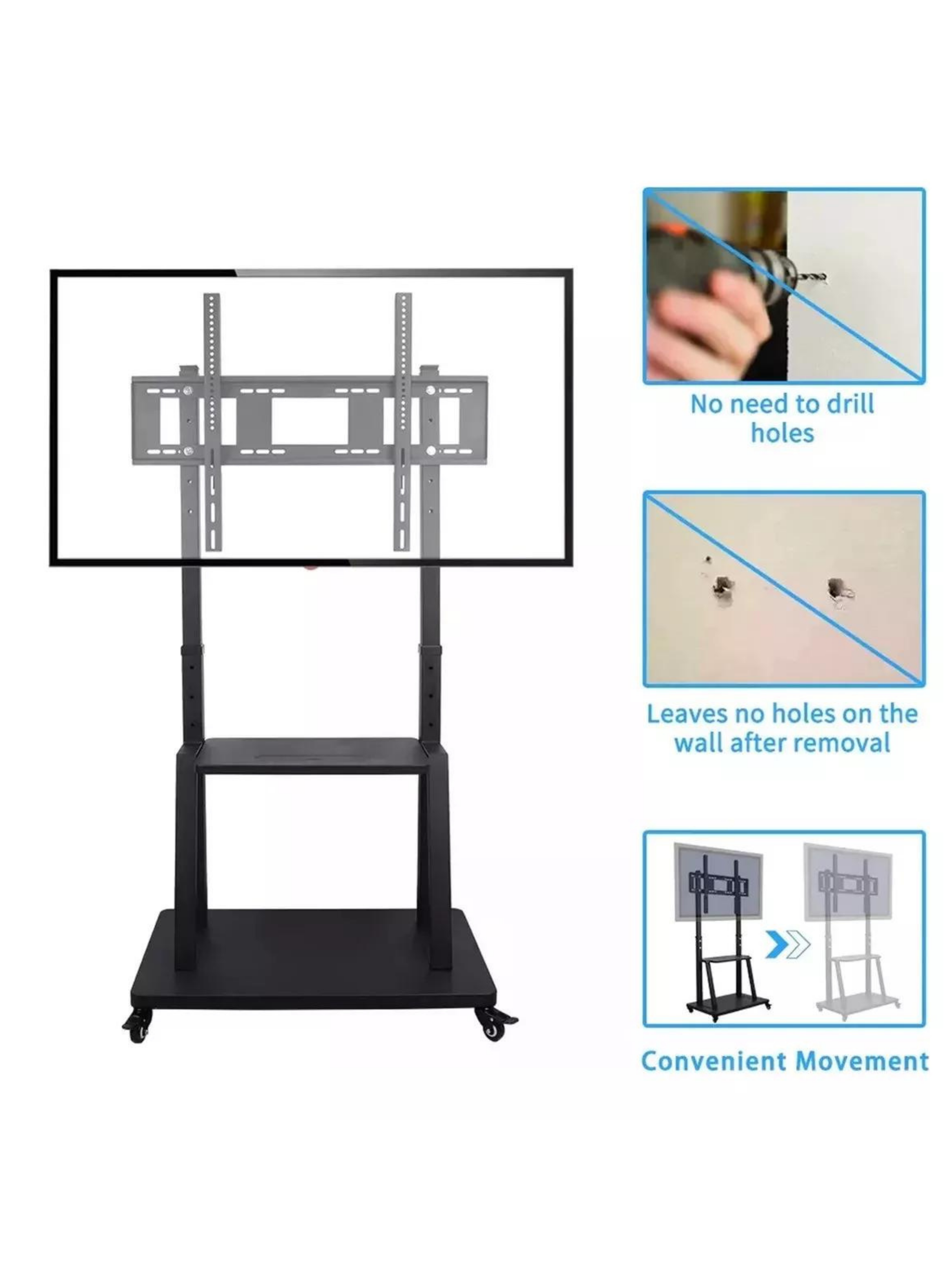 Rack Soporte Con Ruedas Pedestal Móvil 32 A 70 Pulgadas Color Negro-4
